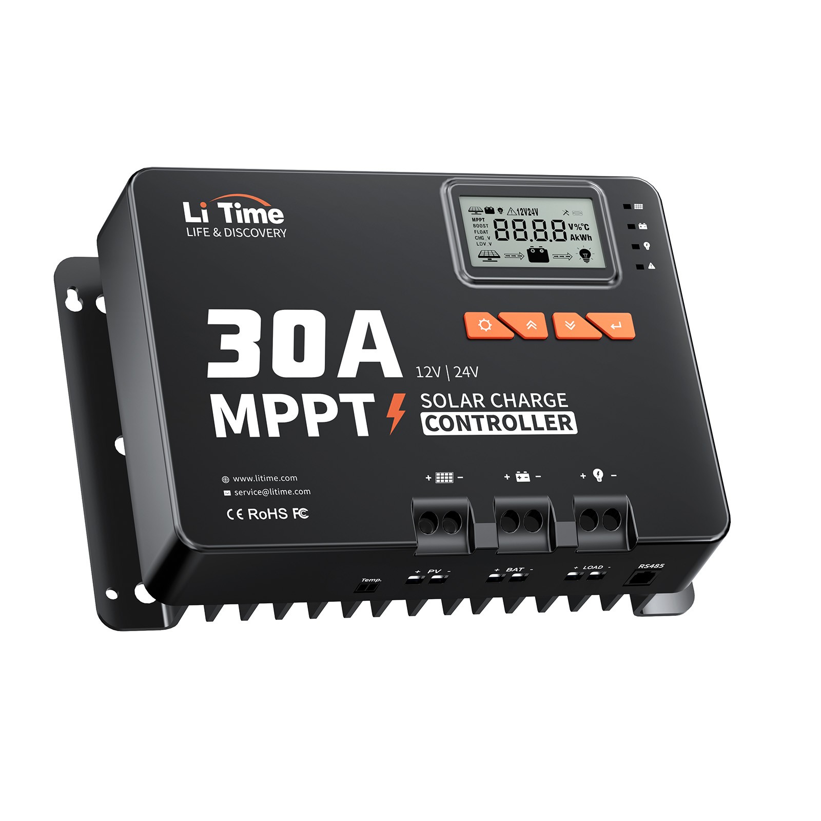 Litime 30A 12V/24V MPPT Solar Charge Controller Bluetooth For LiFePO4 Lead-acid