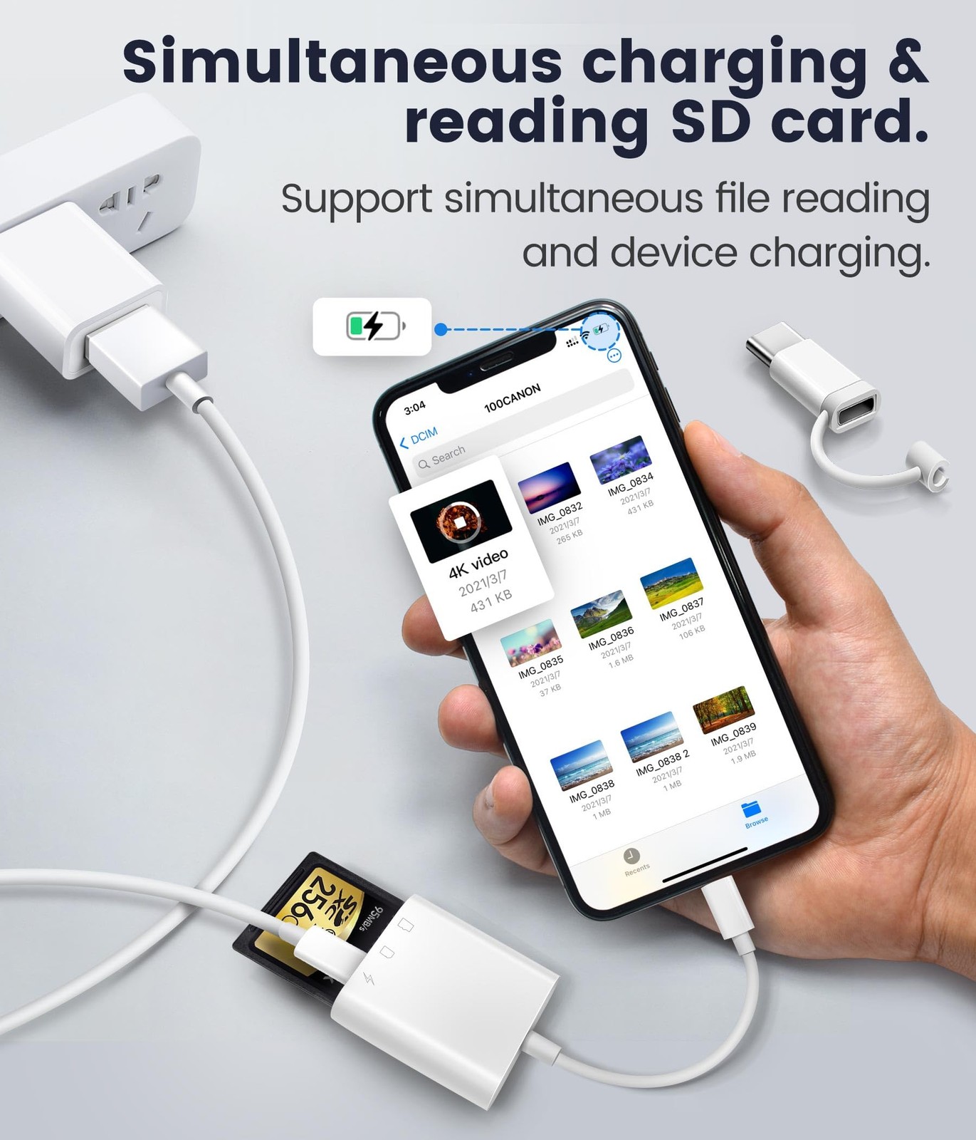 SD Card Reader for iPhone iPad, Oyuiasle Digital Trail Camera 2 Slots, White