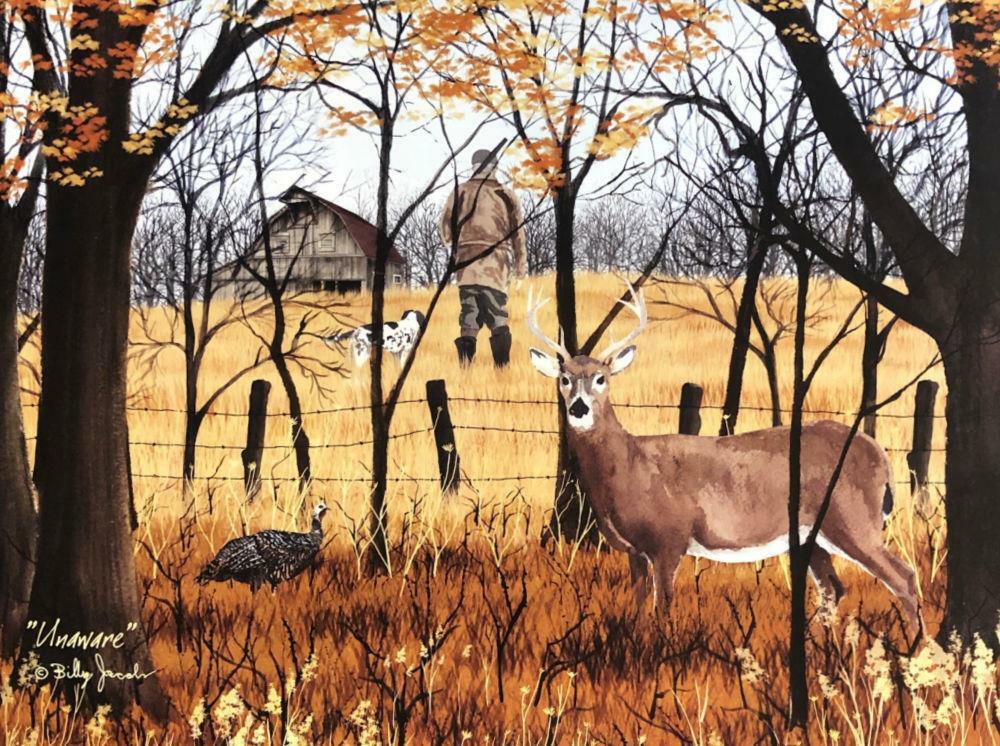 Billy Jacobs Unaware Deer Dog Turkey Country Hunting Art Print