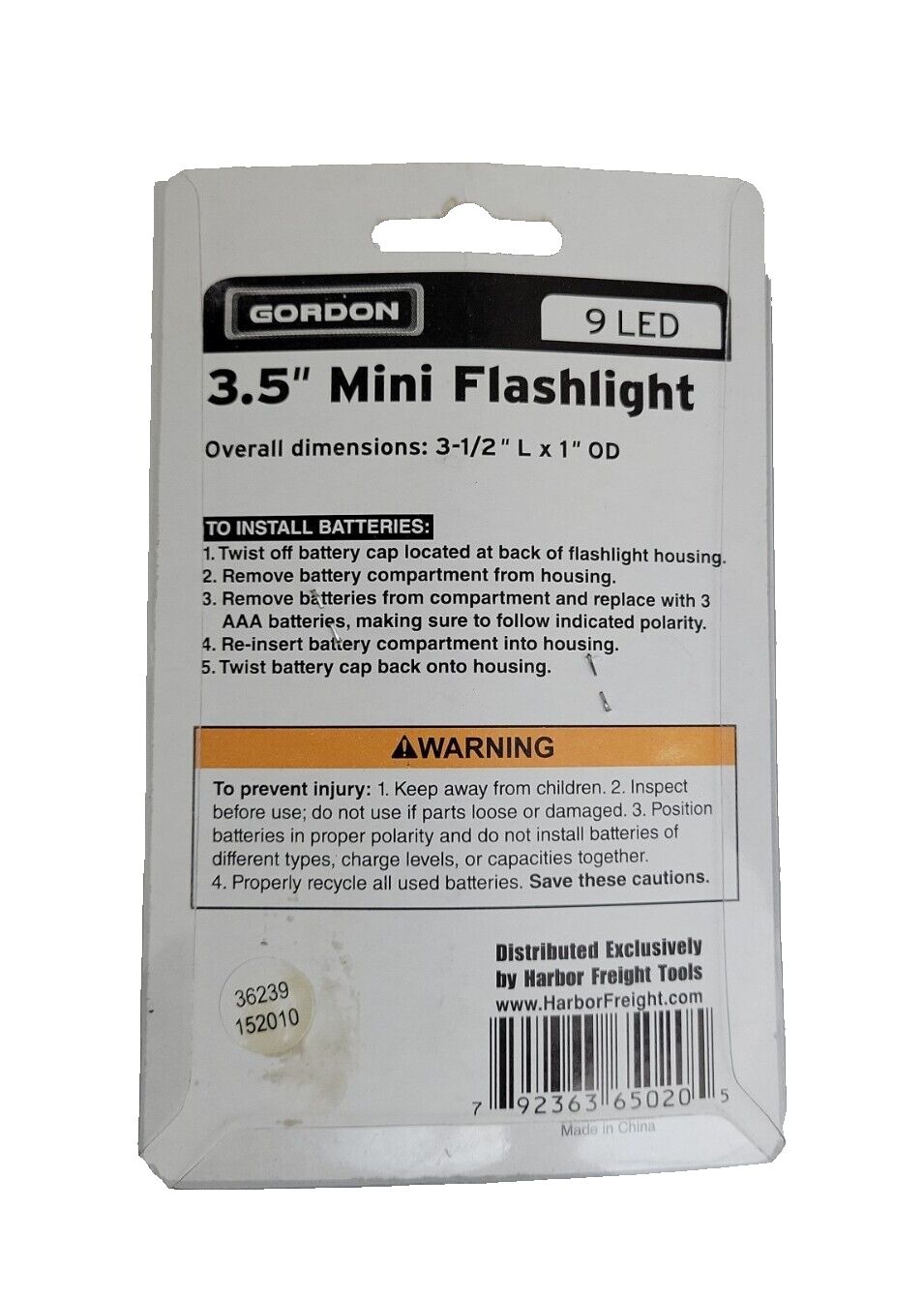 Gordon® 3½" Mini Super-Bright LED Black Flashlight by Harbor Freight Tools - NEW