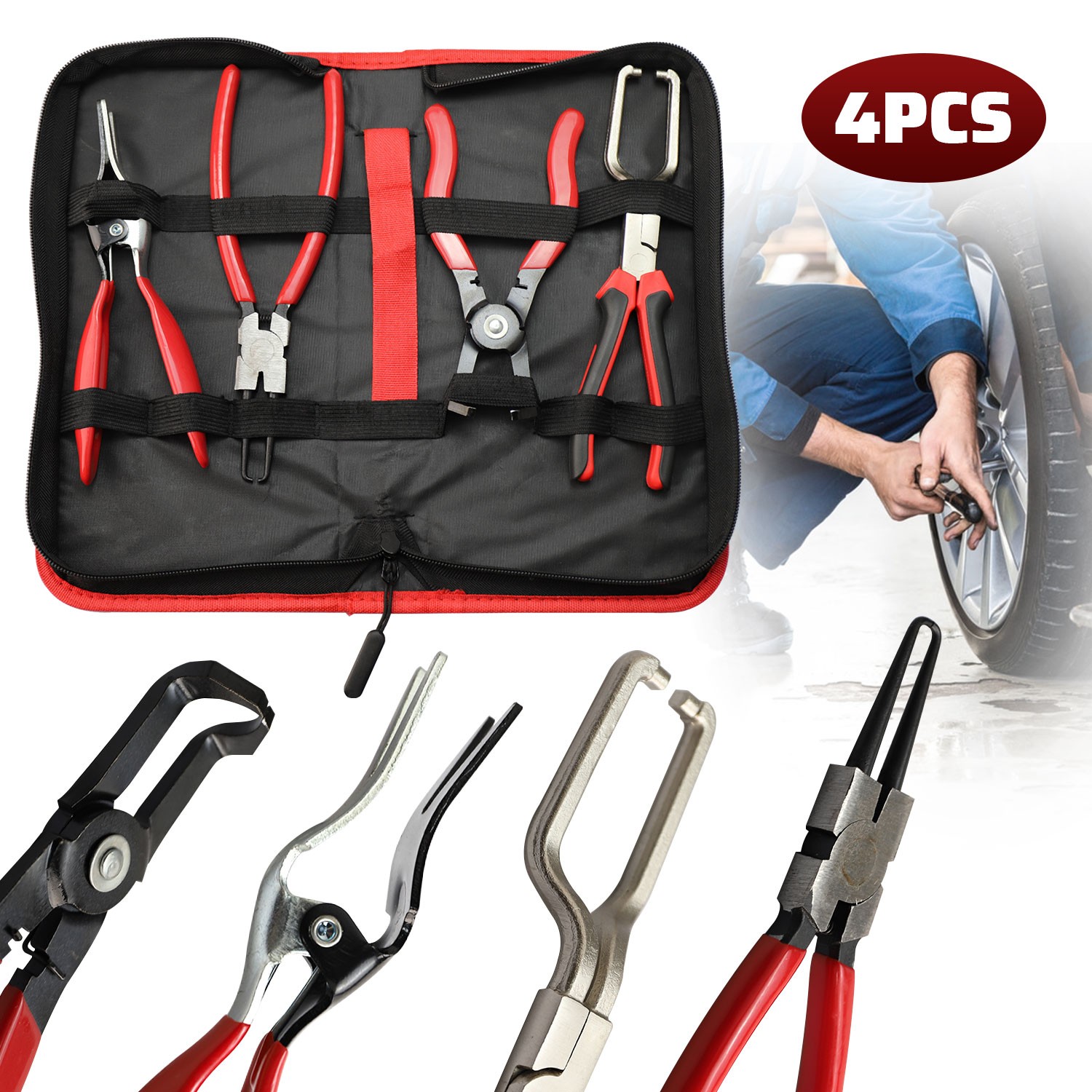 4X Hose Clamp Pliers Car Water Pipe Fuel Coolant Spring Bundle Removal Tool