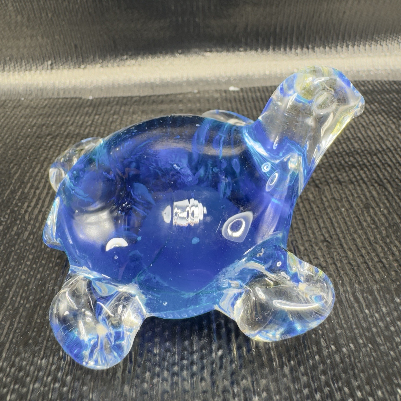 Hand Blown Art Glass Blue Turtle Paperweight Figure Hand Made Glassware Decor