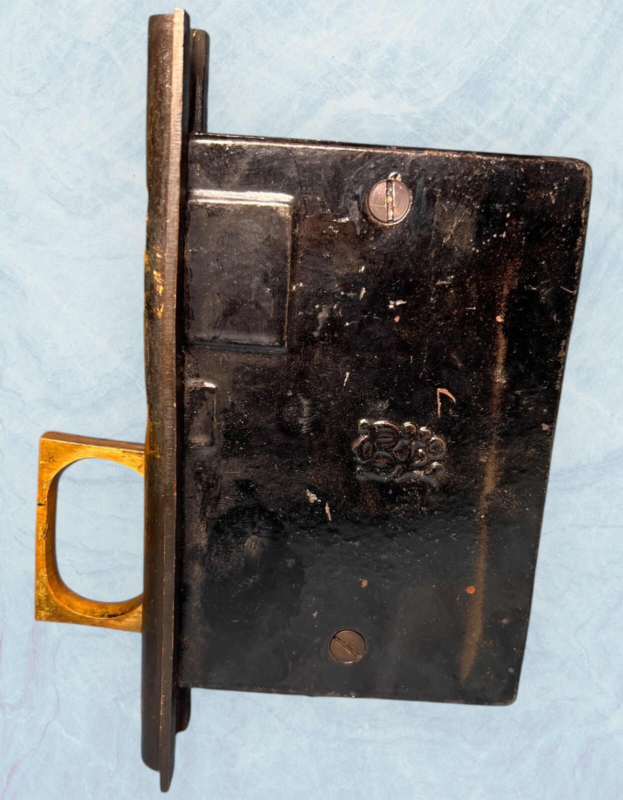 ANTIQUE BRANFORD B & L FEMALE SINGLE POCKET DOOR MORTISE LOCK W/ POPOUT 6.75”