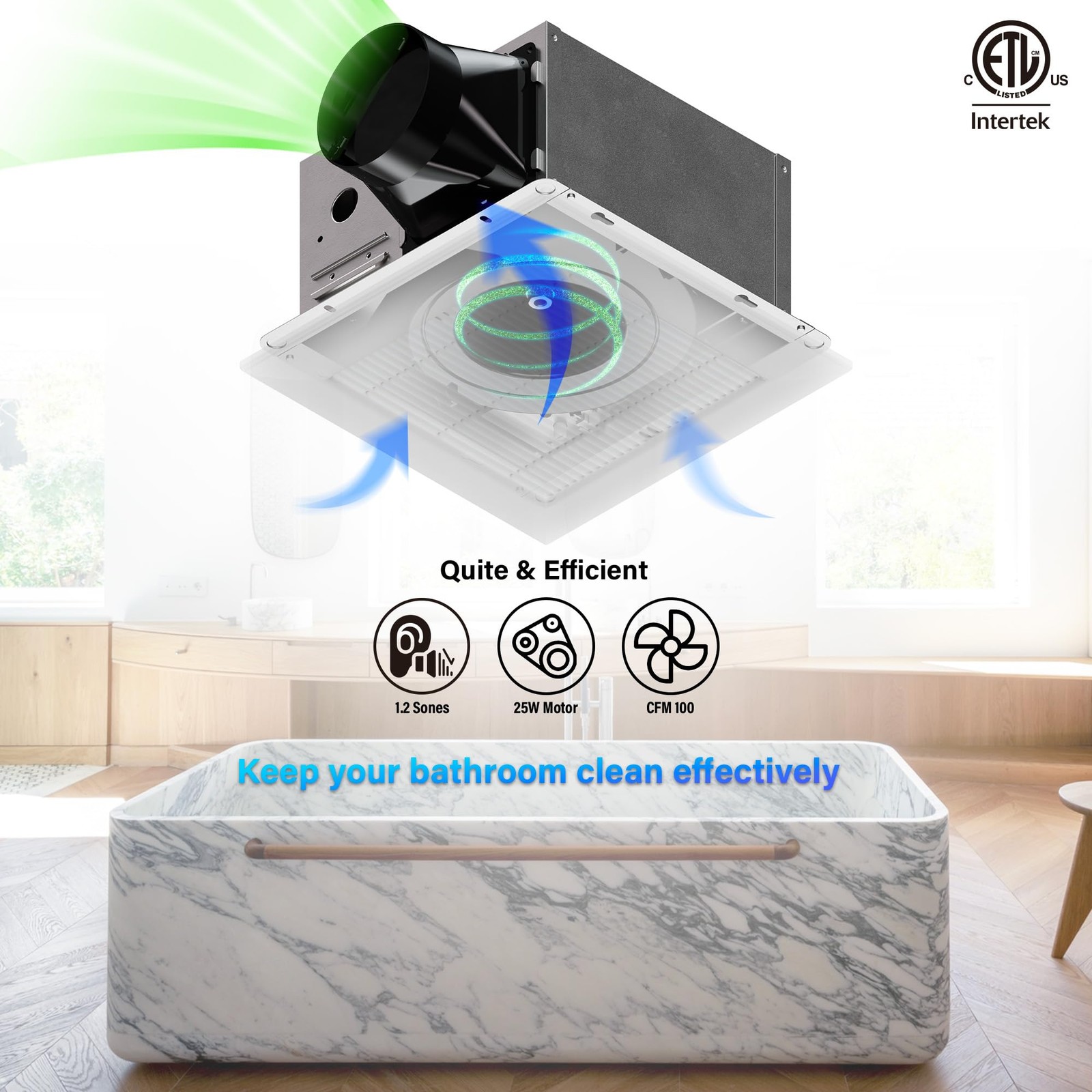 JULLISON 100CFM Ceiling Mount Bathroom Exhaust Fan 120V White