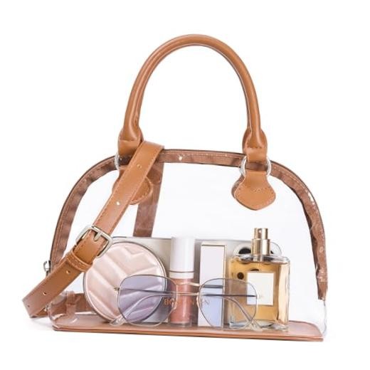 Clear Bag for Stadium Approved Crossbody Purse Handbags for Concerts Z01-brown