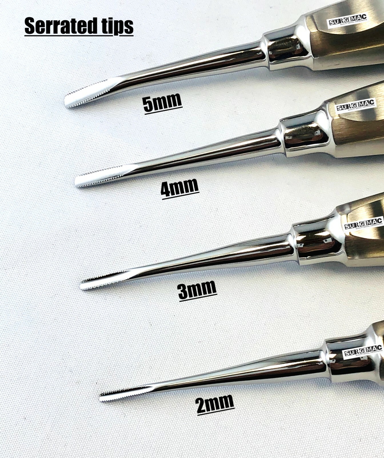 Dental Root Elevators Serrated Tips (Set of 4) 5mm, 4mm, 3mm, 2mm GERMAN STEEL