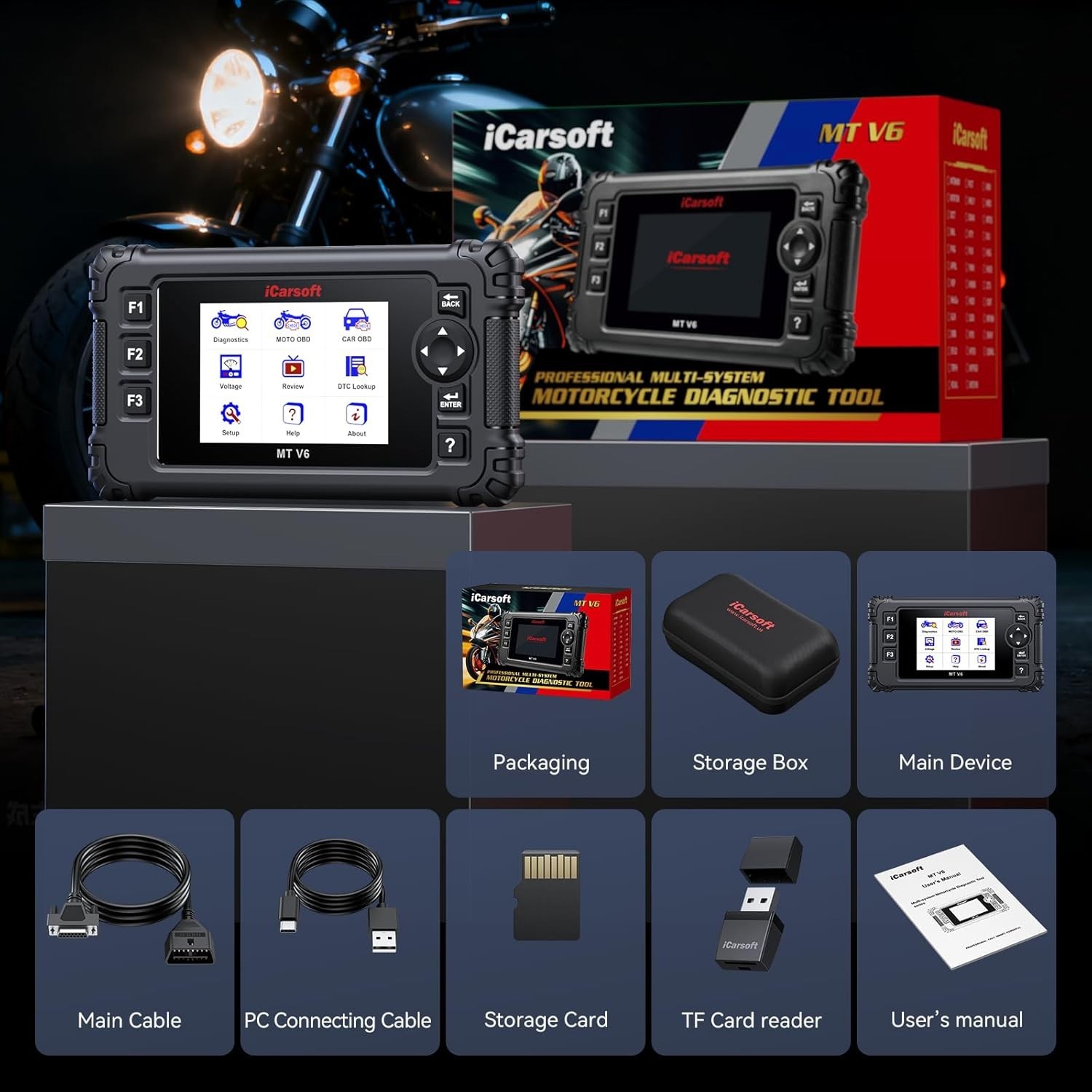 Triumph Motorcycle Diagnostic Tool iCarsoft MT V6 OBD2 Scanner Code Reader UK