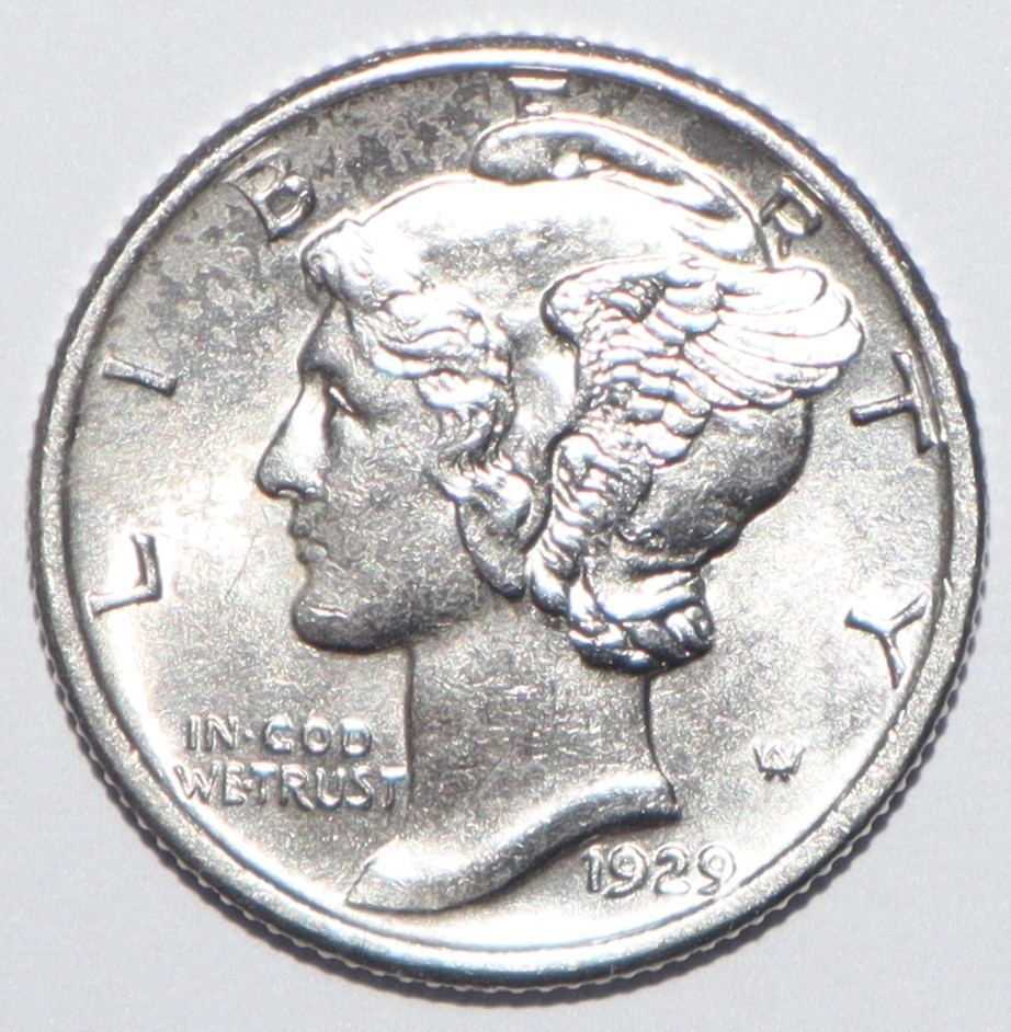 1929 Mercury Dime SPLIT BANDS UNC UNCIRCULATED (K268)