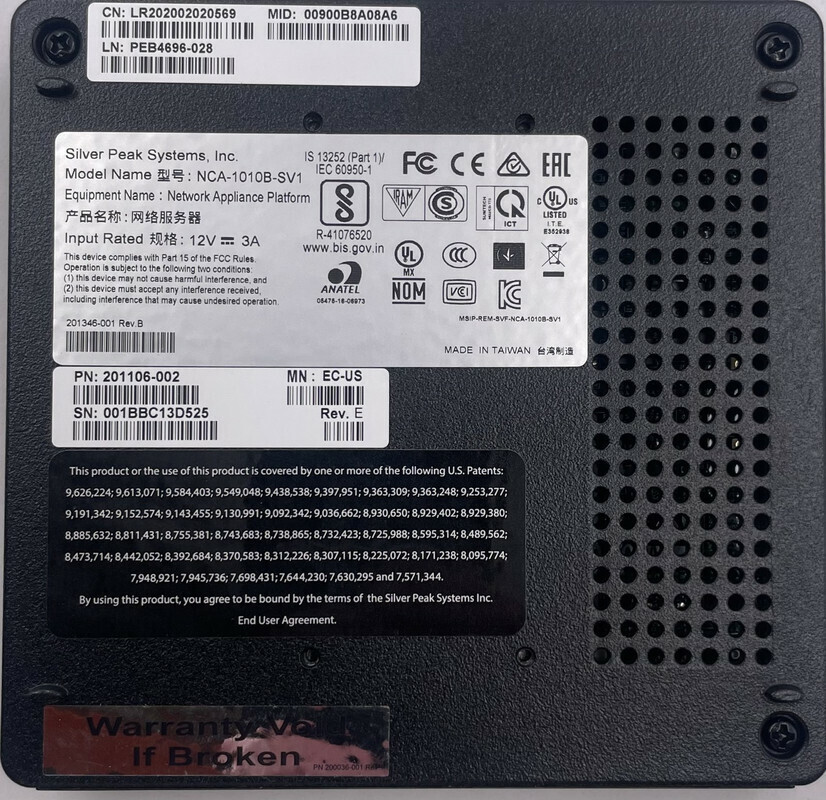 SILVER PEAK NCA-1010B-SV1 EDGECONNECT SD-WAN NETWORK APPLIANCE 201106-002