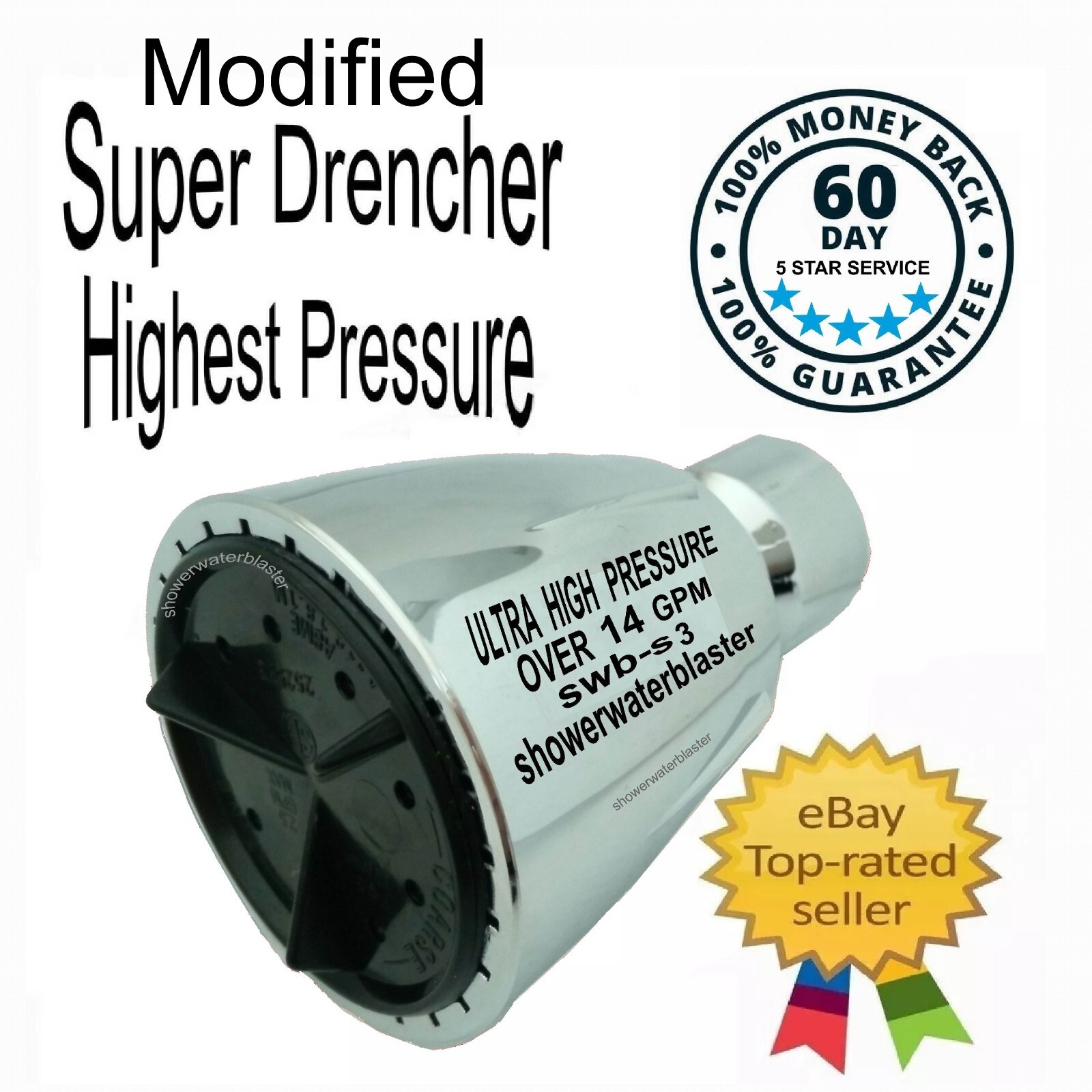 Super Ultra High Pressure Shower Head Over 14GPM Plentiful Flow S3 "Drencher"