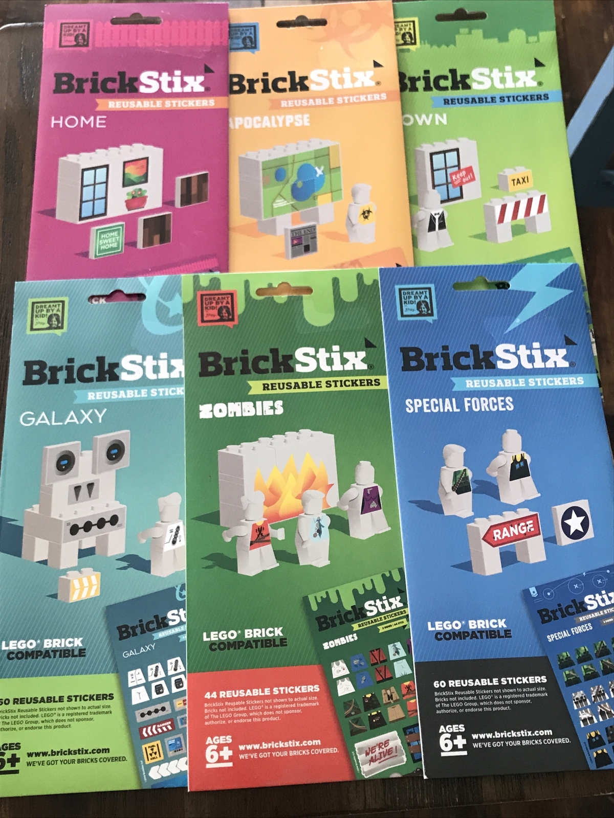 Brick Stix Reusable Stickers Lot of 6 Galaxy Zombie Apocalypse Lego Compatible