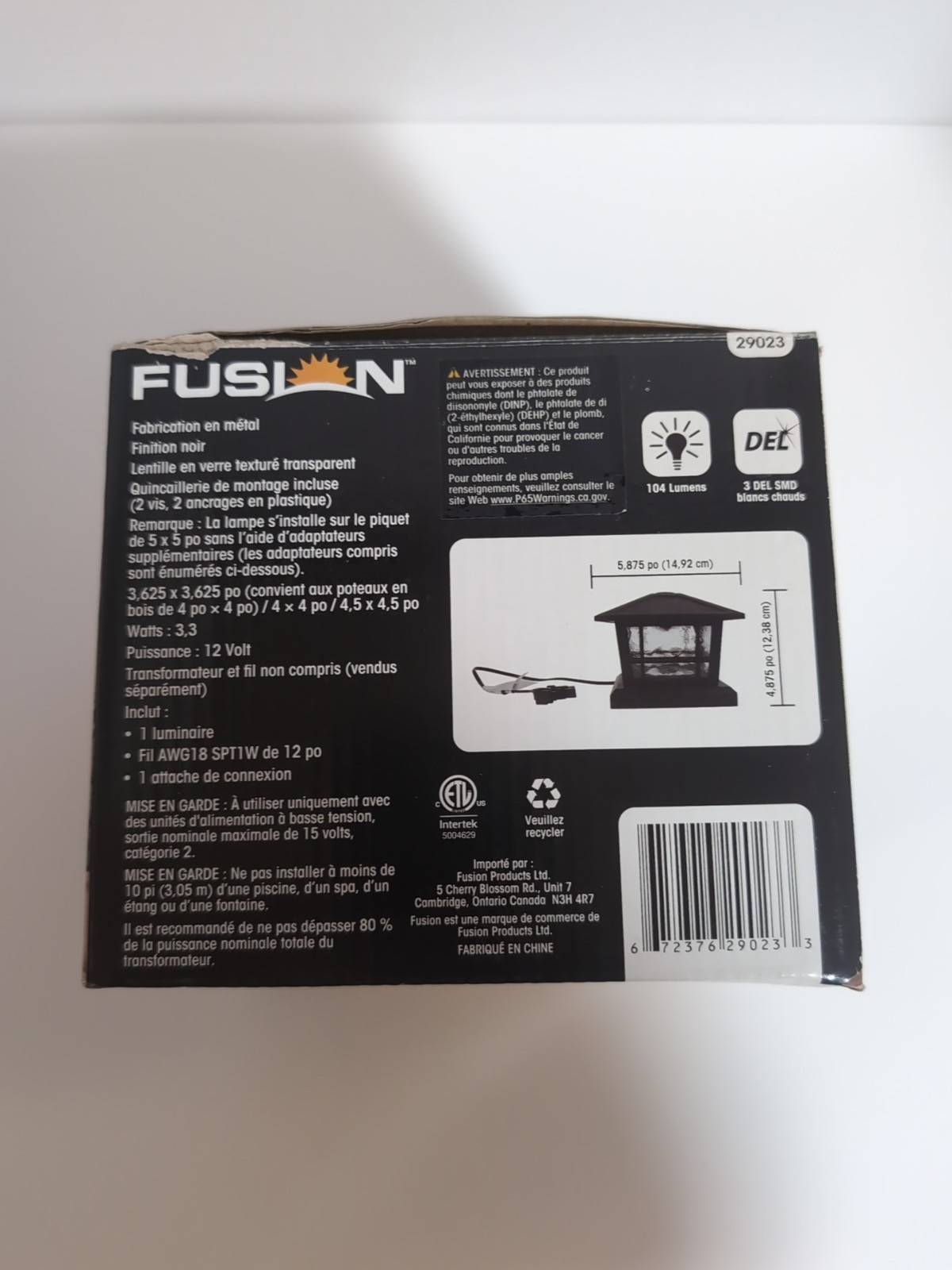 Fusion Post Cap Light Low Voltage 29023 104 Lumens Black Finish