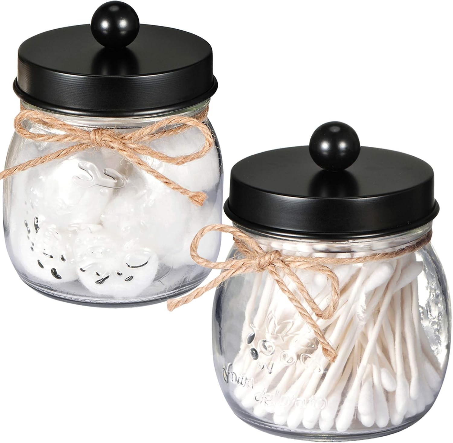 2 Pack Qtip Holders, Black Bathroom Decor, Cotton Swab Holders, Bathroom Jars,