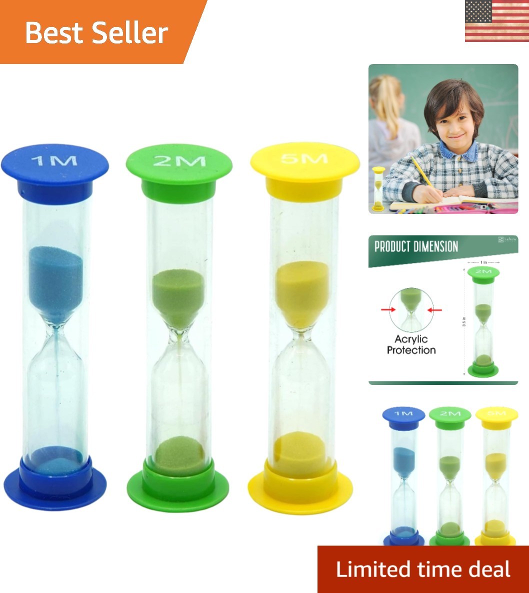 3 Colorful Acrylic Sand Timers for Classrooms & Kids Rooms – 1 to 5 Minute Use