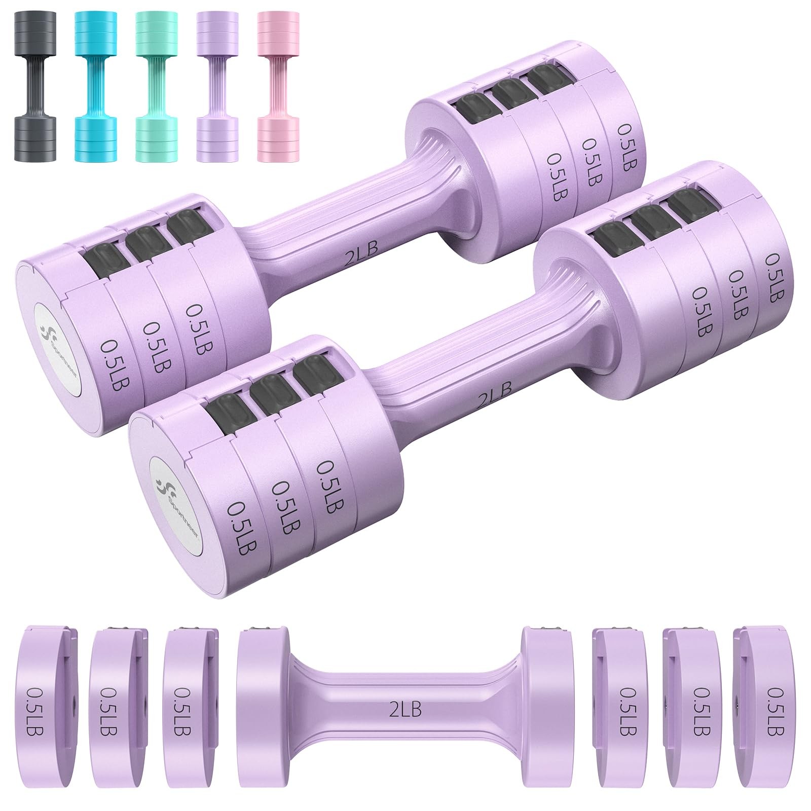 Adjustable Dumbbells Hand Weights Set: 1 Pair 0.9-4.5KG (0.9-2.3KG) Fast Adju...