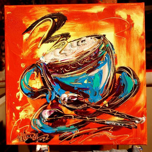 IMPRESSIONIST MODERN ART STRETCHED CANVAS  MUSIC COFFEE LANDSCAPE