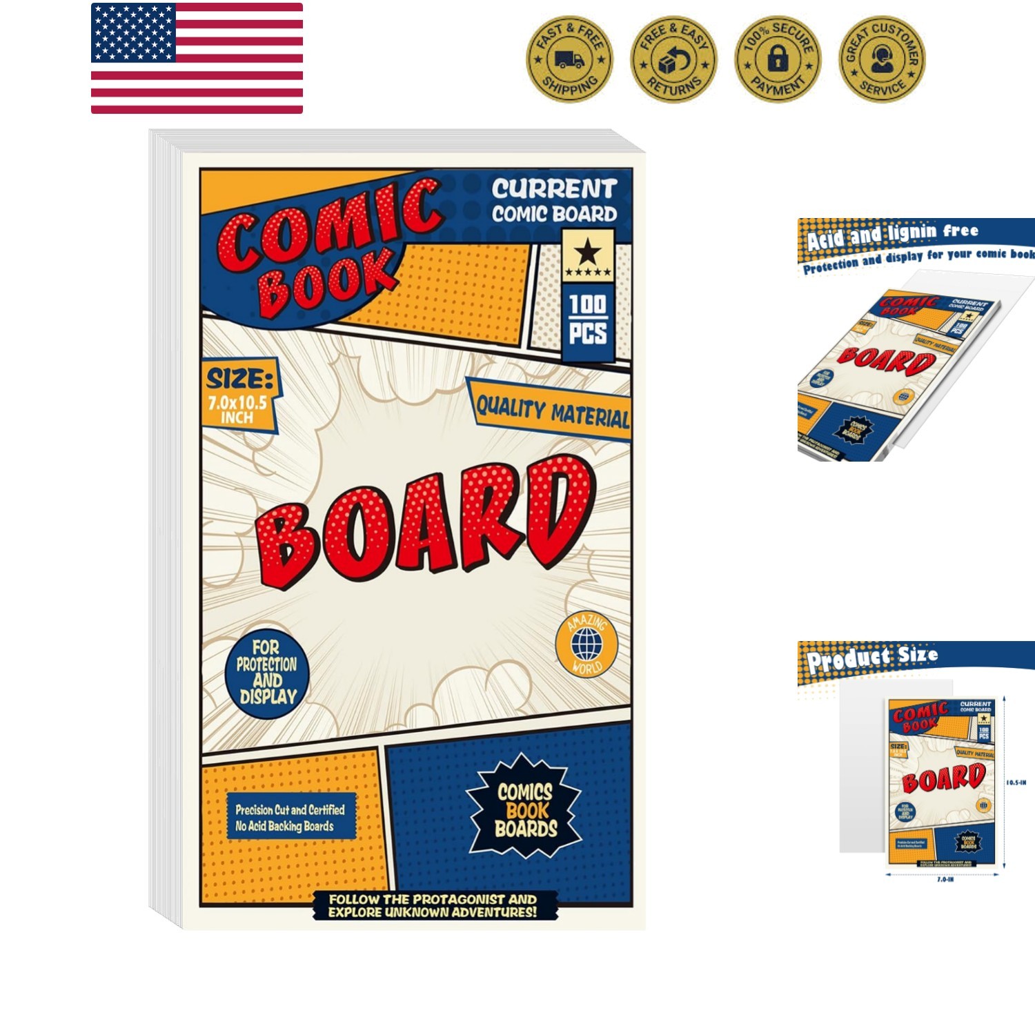 100 Comic Book Boards, Current Size Comic Boards Thick and Durable Regular Co...