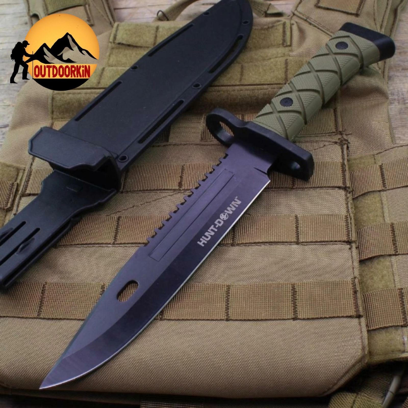 Combat SURVIVAL Military Tactical BOWIE Hunting Fixed Blade Knife + Sheath 13.5"