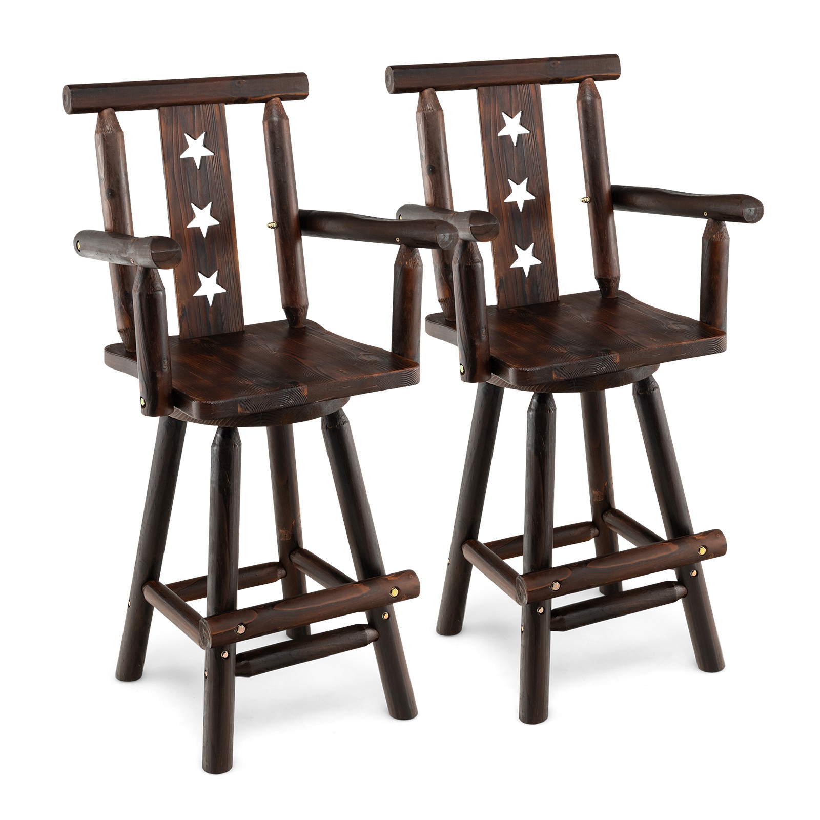 2 PCS Natural Fir Wood Bar Stool w/ 360° Swivel Design for Dining Room Kitchen