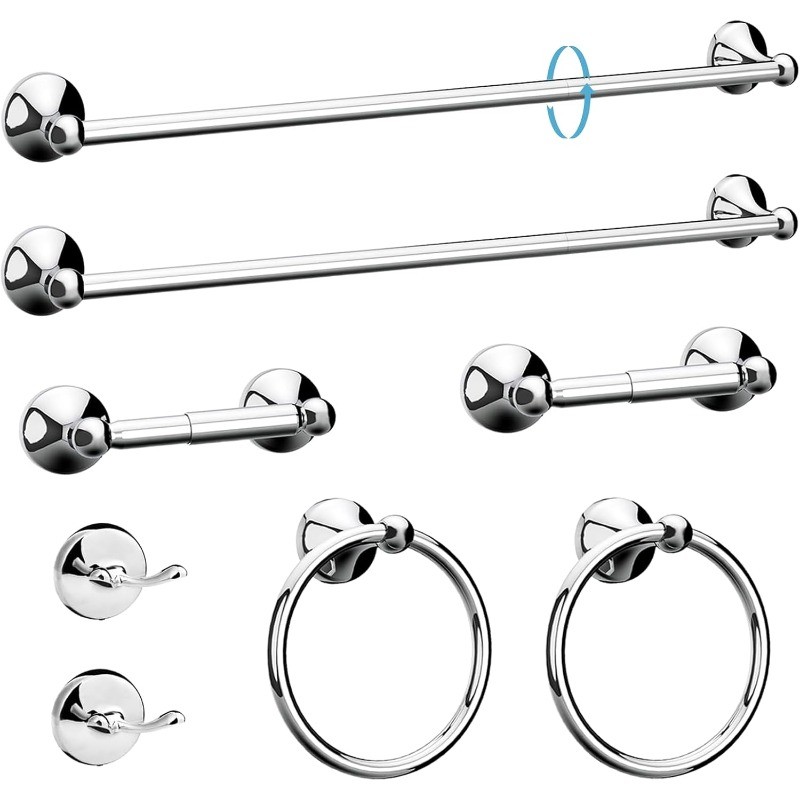 8-Pieces 24 Inch Polished Chrome Bathroom Hardware Set, Bathroom Accessory Set