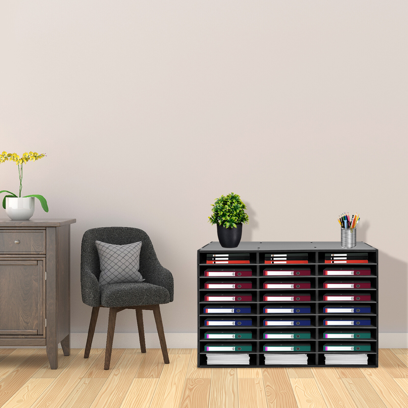Black Literature Organizer 27 Slots File Storage Holder 110lbs-Load Organizer