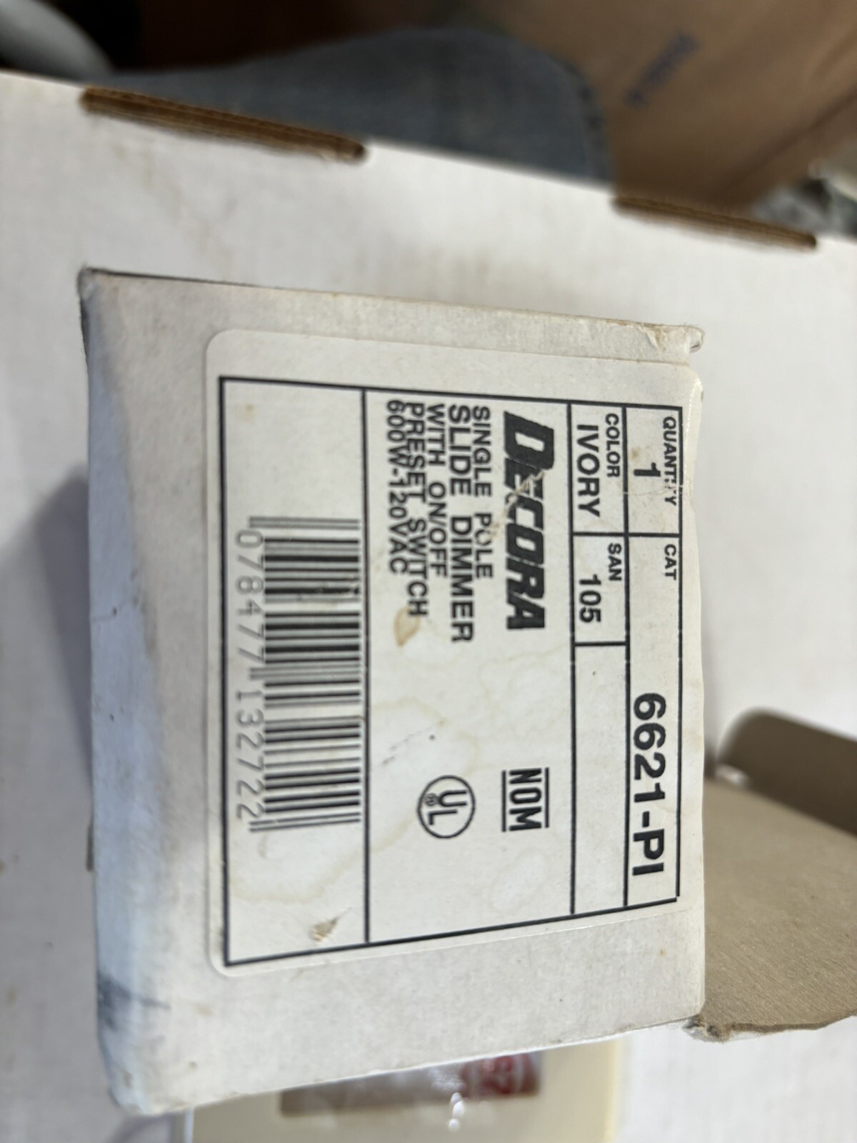 NEW LEVITON 6621-pI DECORA SINGLE POLE SLIDE DIMMER 600W-120VAC IVORY 6621I