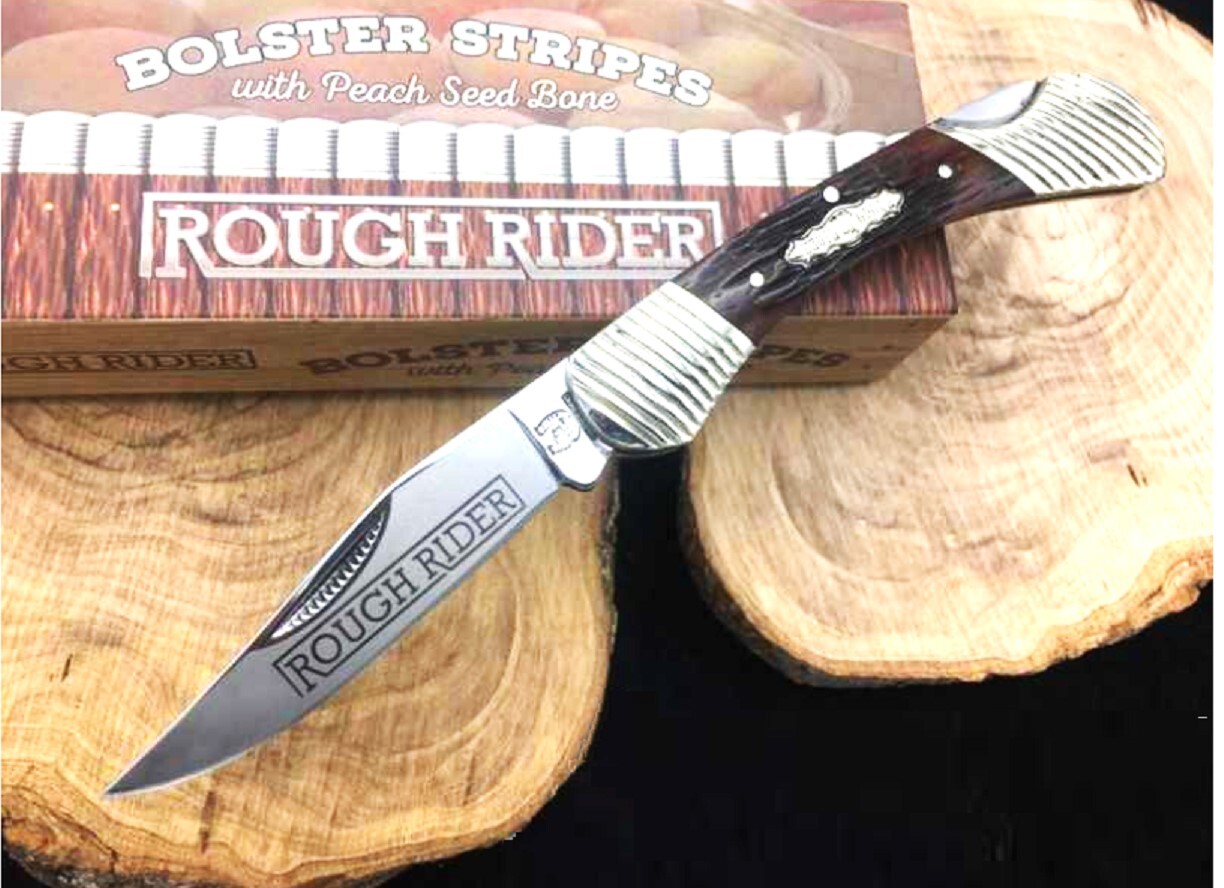Rough Rider Lockback 6/3.5/2.5 Bolster Stripes BrownBone Knife 1561 DISCONTINUED