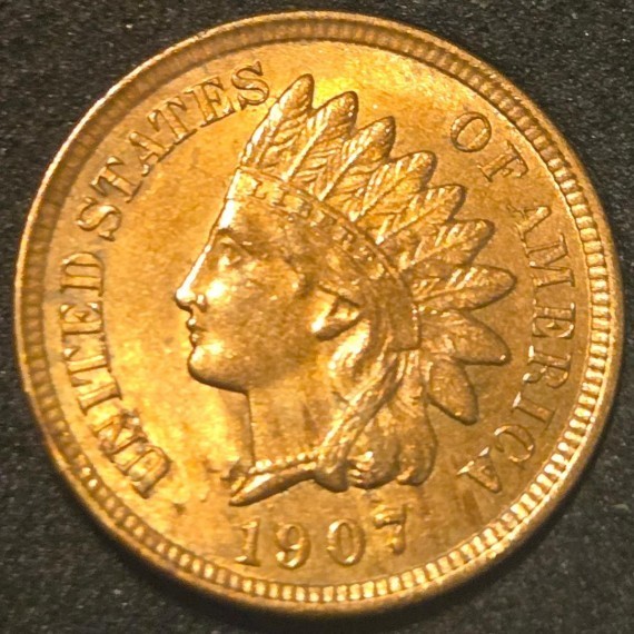 1907 Indian Head Cent - GREAT LOOKING RB EXAMPLE - Free Shipping