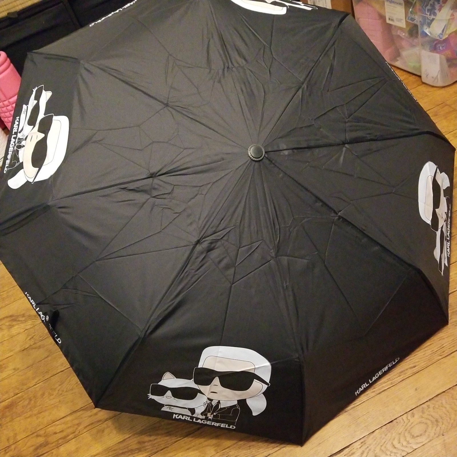Karl Lagerfeld Ikonik Black Umbrella Karl & Cat Handle Small Flaws