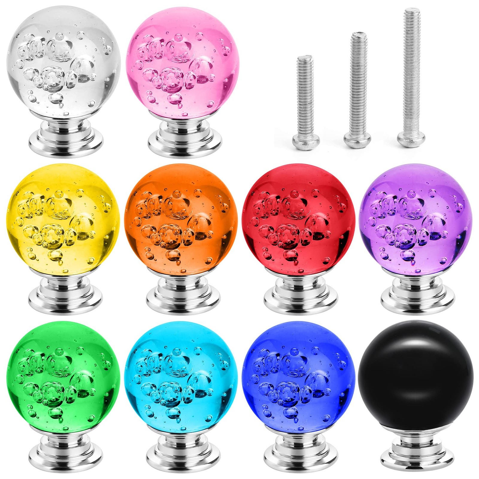 10 PCS Colorful Cabinet Knobs Round Glass Bubbles Knobs 30mm Smooth Drawer Pu...