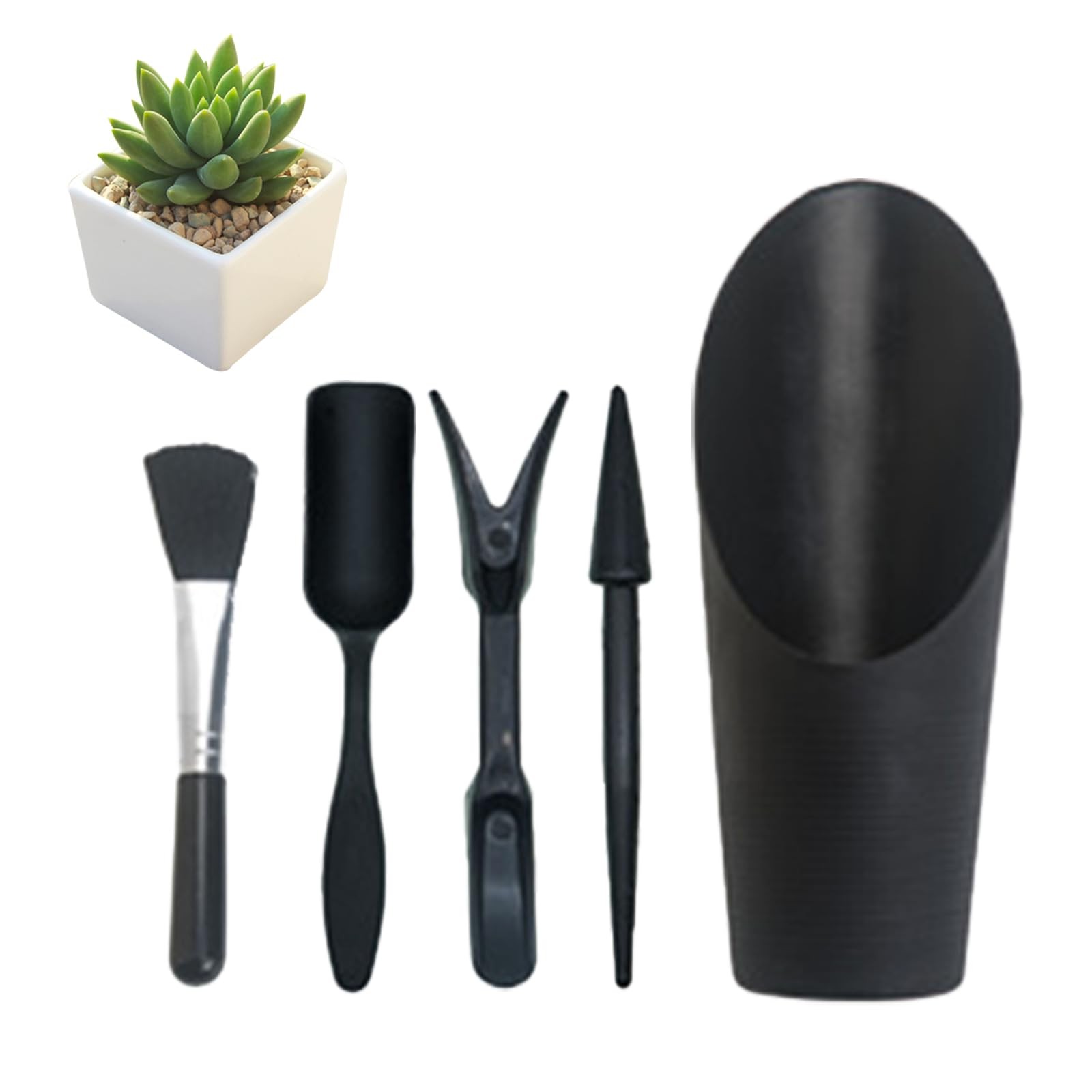 LuckyOpt Mini Succulent Tools, 5Pc Planting Tools Kit Black/Pink