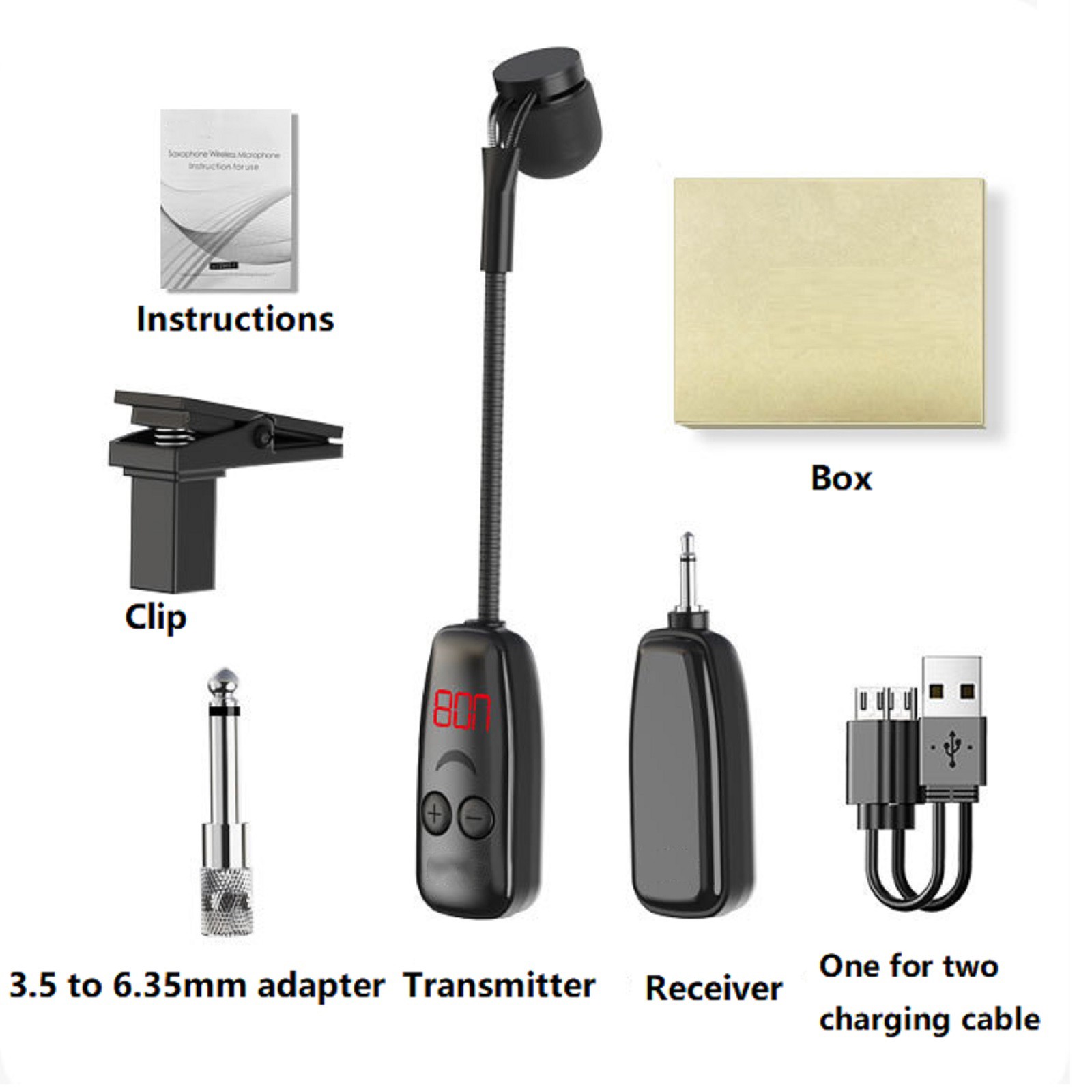 UHF Wireless Microphone For Trumpet Saxophone Instrument 50M Range Wireless m