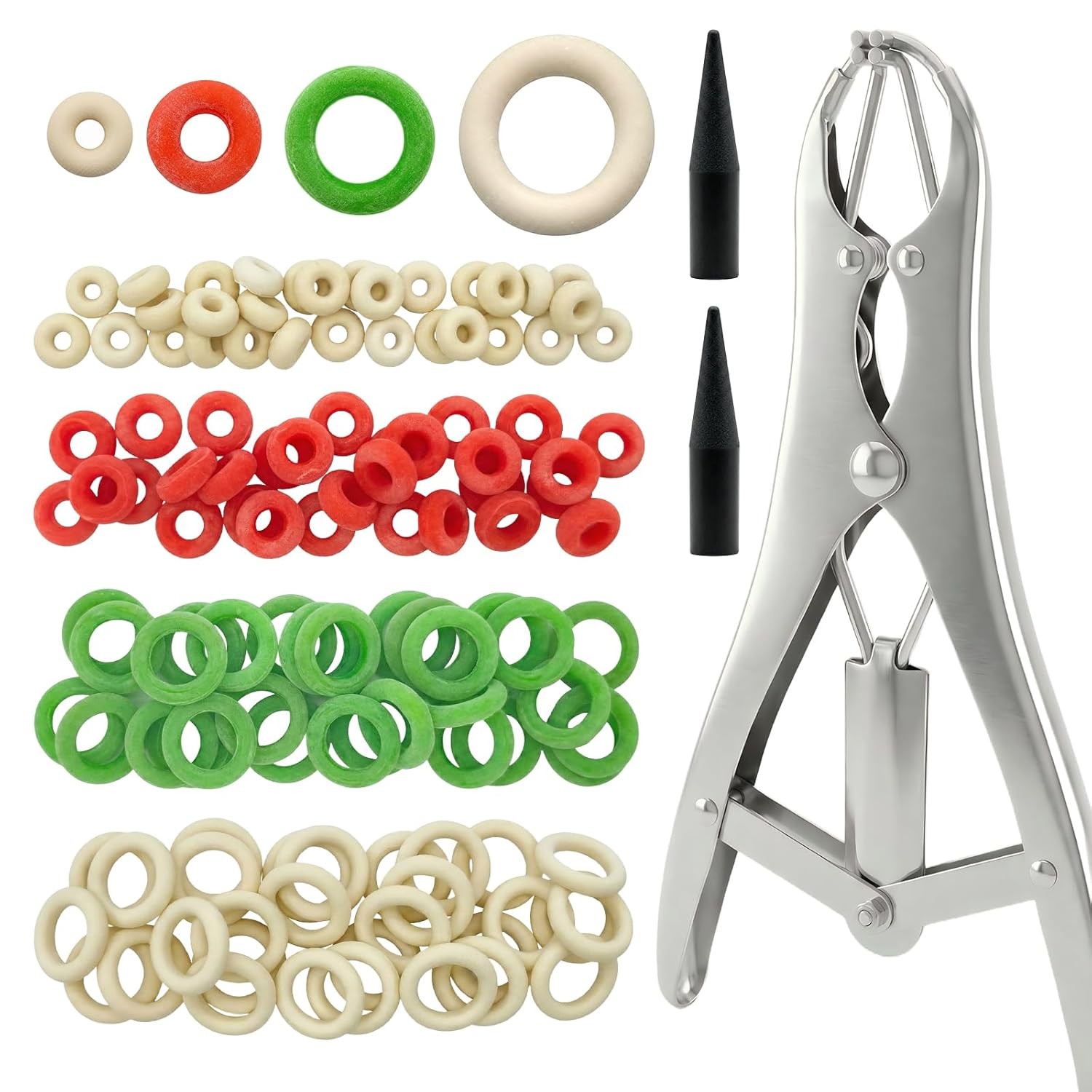 Piglet Banding Kit Goat Expander Pliers Stainless Steel 120 Rings 4 Sizes