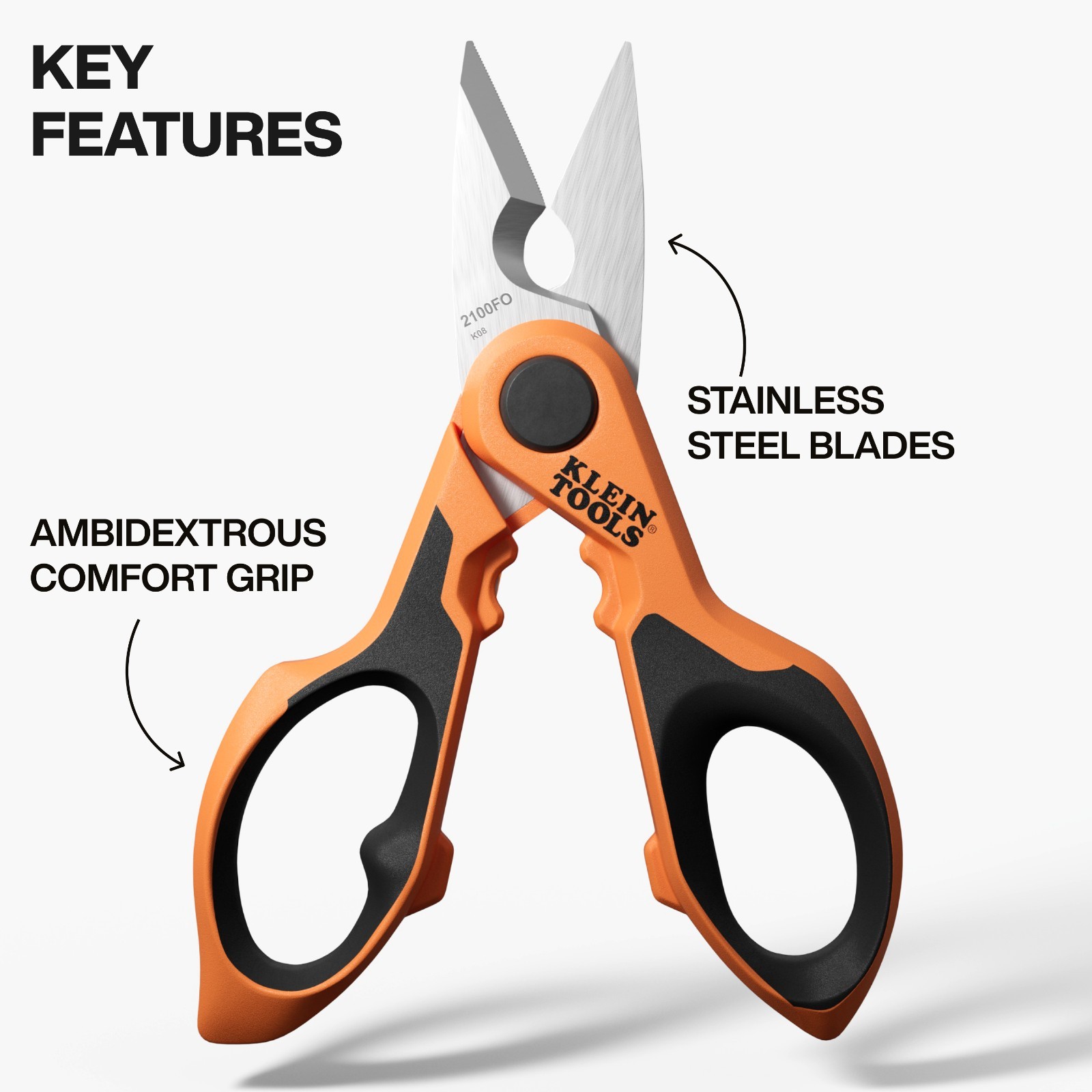 Klein Tools 2100FO Compact Cable Stripping Electrician Scissors, 6"