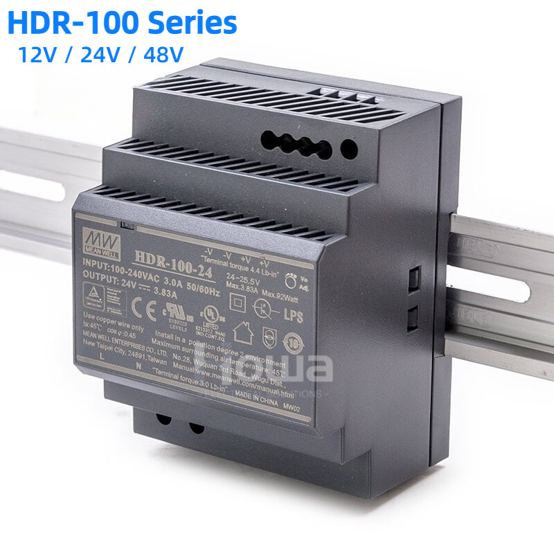 NEW Mean Well HDR-100 Series DIN Rail Power Supply 100W 12V 24V 48V