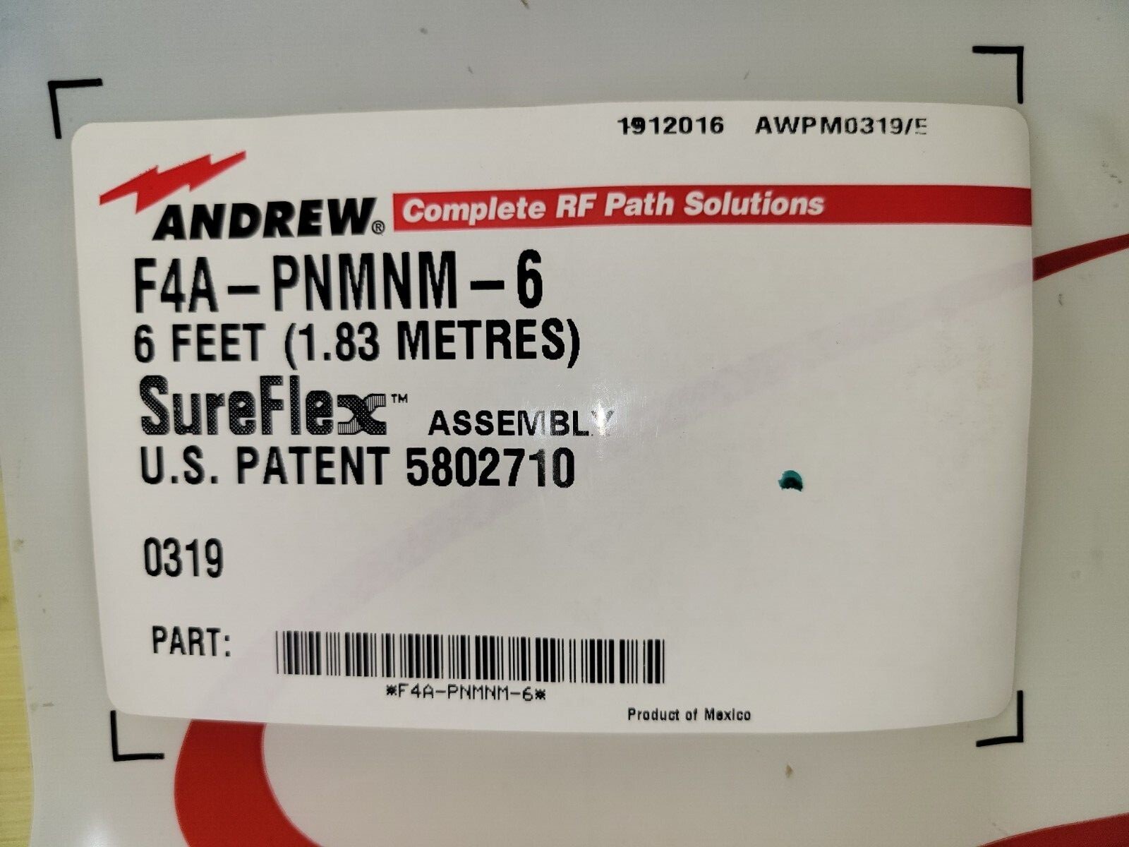 ANDREW  F4A-PNMNM-6 6FT SUREFLEX ASSM. 1.83M