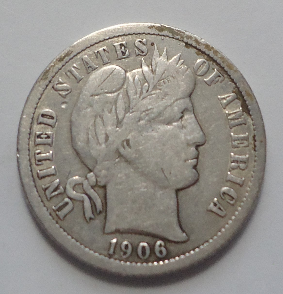 Nice Very Fine VF 1906 Philadelphia Silver 10C barber dime FREE SHIPPING!