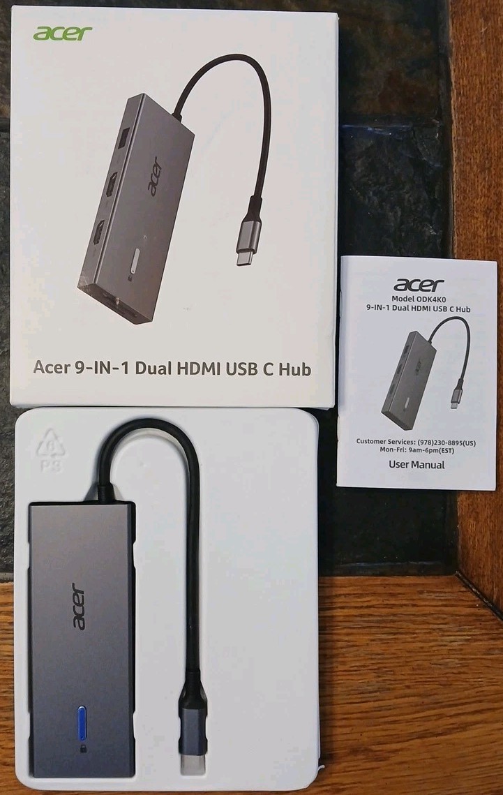 Acer USB C Docking Station Dual Monitor W/2 HDMI, 9-IN-1 Docking Station ODK4K0