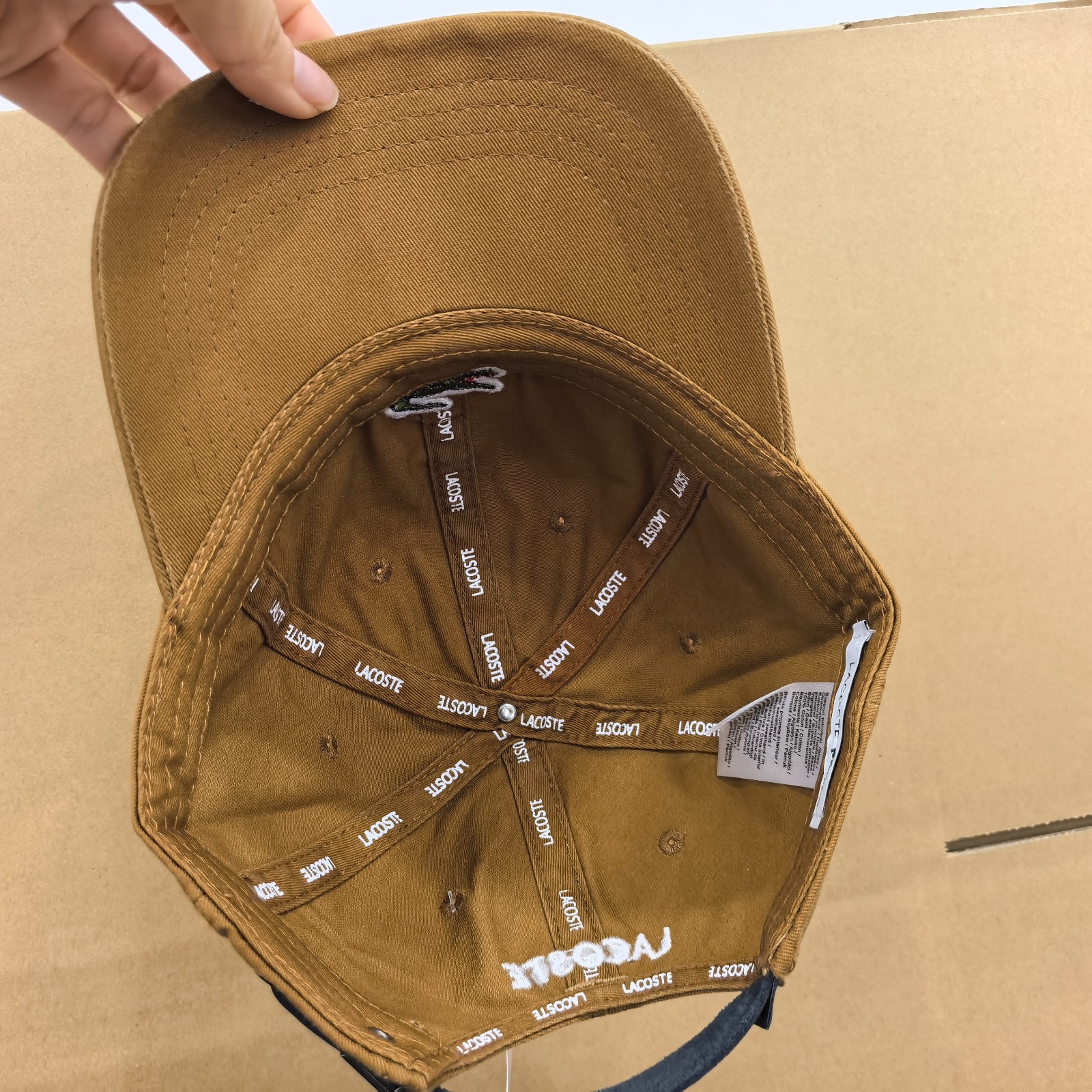 LACOSTE New Adjustable Baseball Cap with Small Crocodile Logo Light Brown