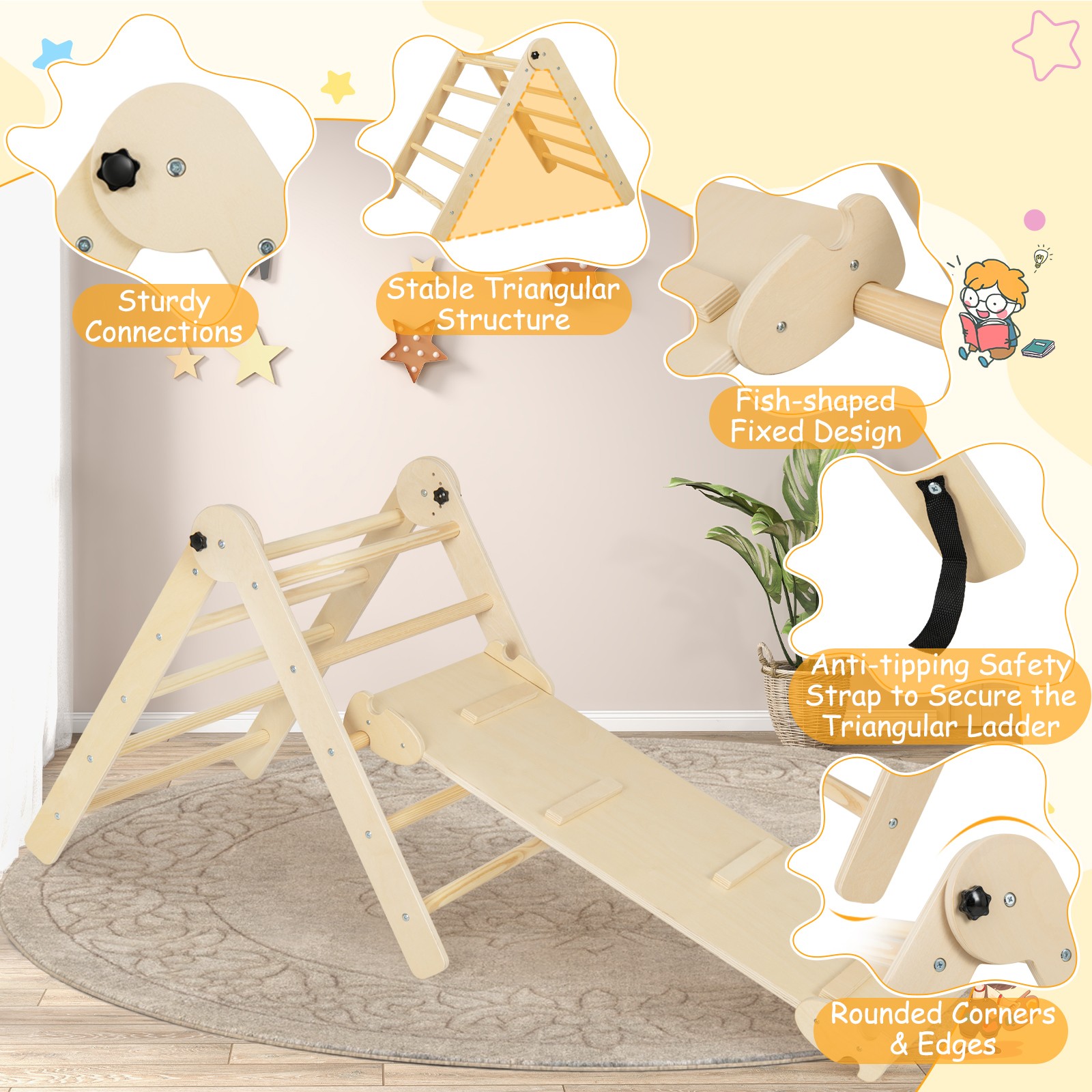 3-in-1 Triangular Climbing Toys Foldable & Height-adjustable Triangle Set
