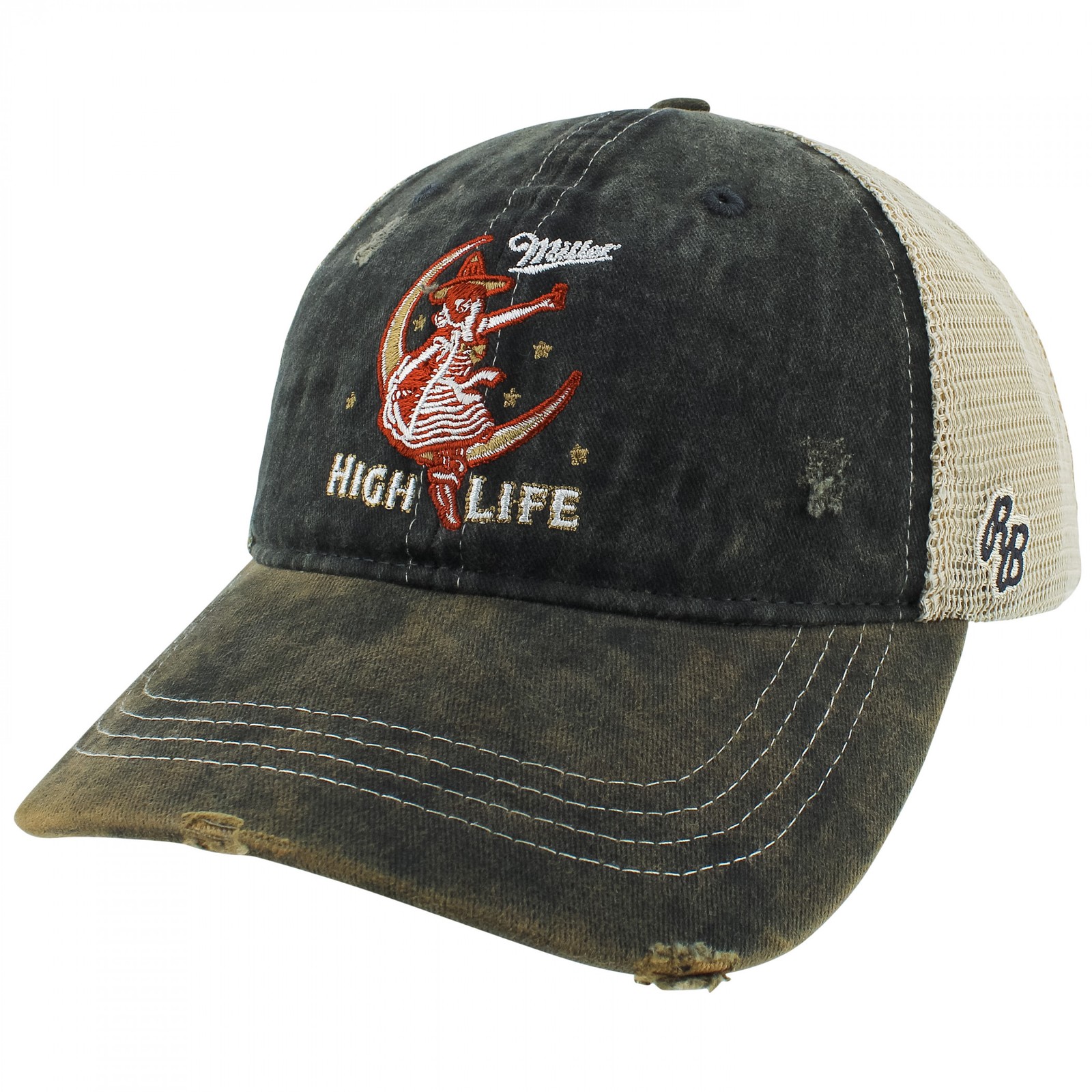 Miller High Life Girl In The Moon Starry Skies Mesh Trucker Hat Black