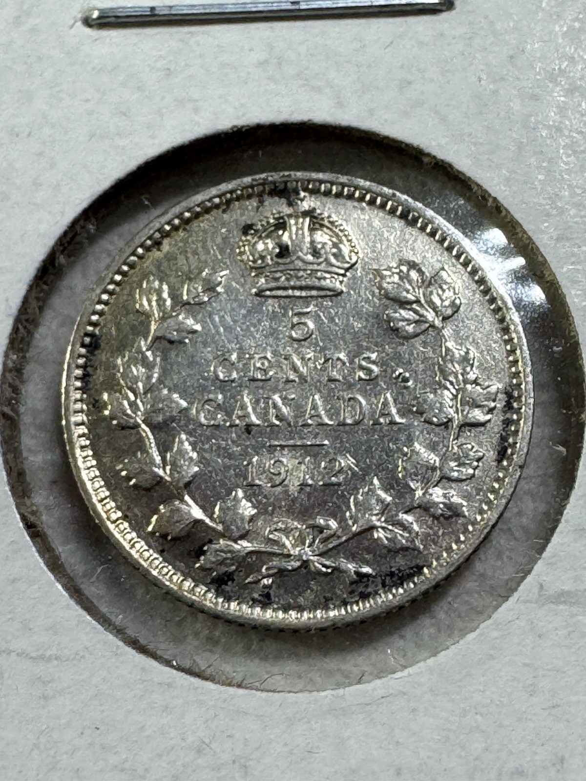 1912 Canada 5 Cents Small Silver Coin Cleaned