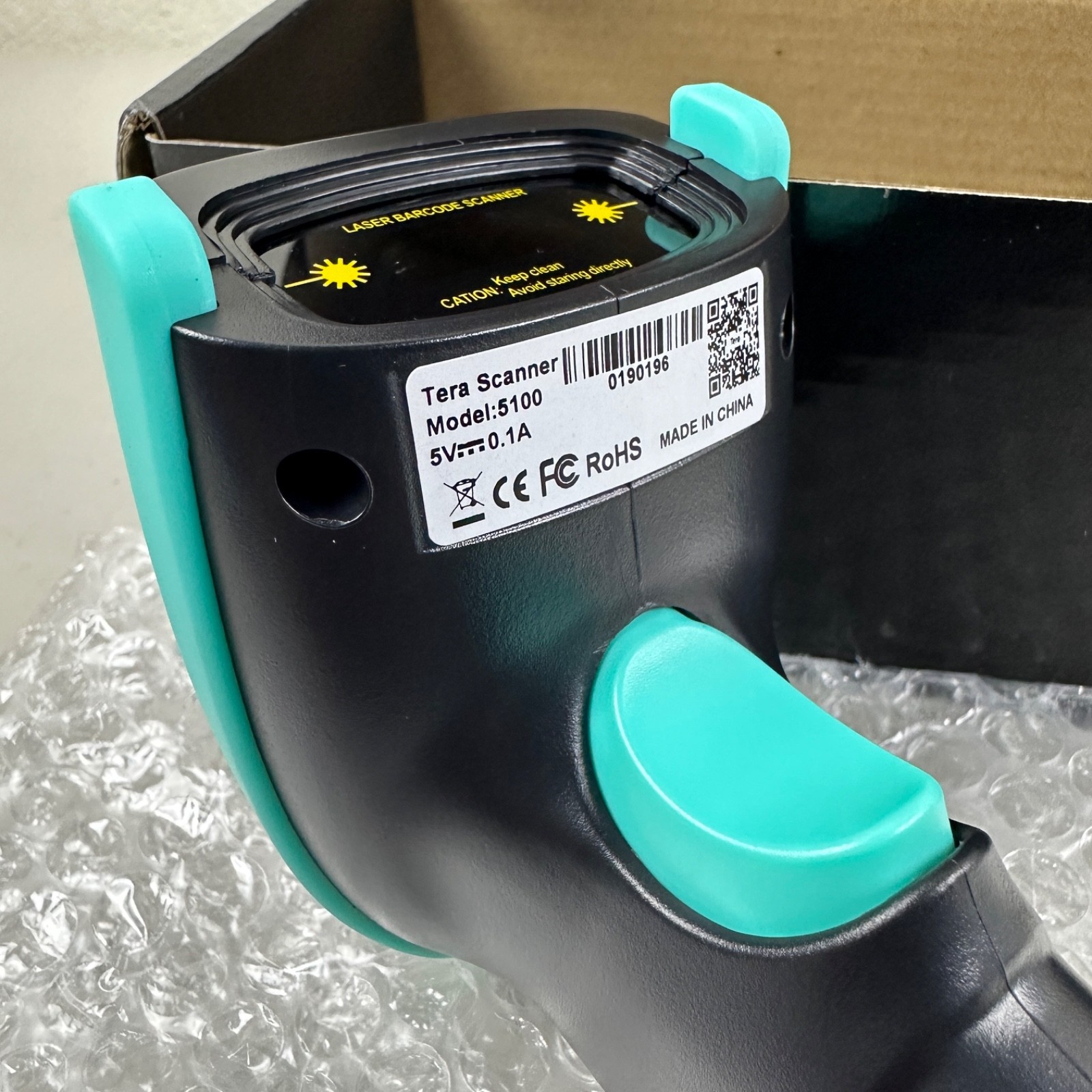 Tera Barcode Scanner Wireless 1D Laser Cordless Barcode Reader USB 5100 Teal
