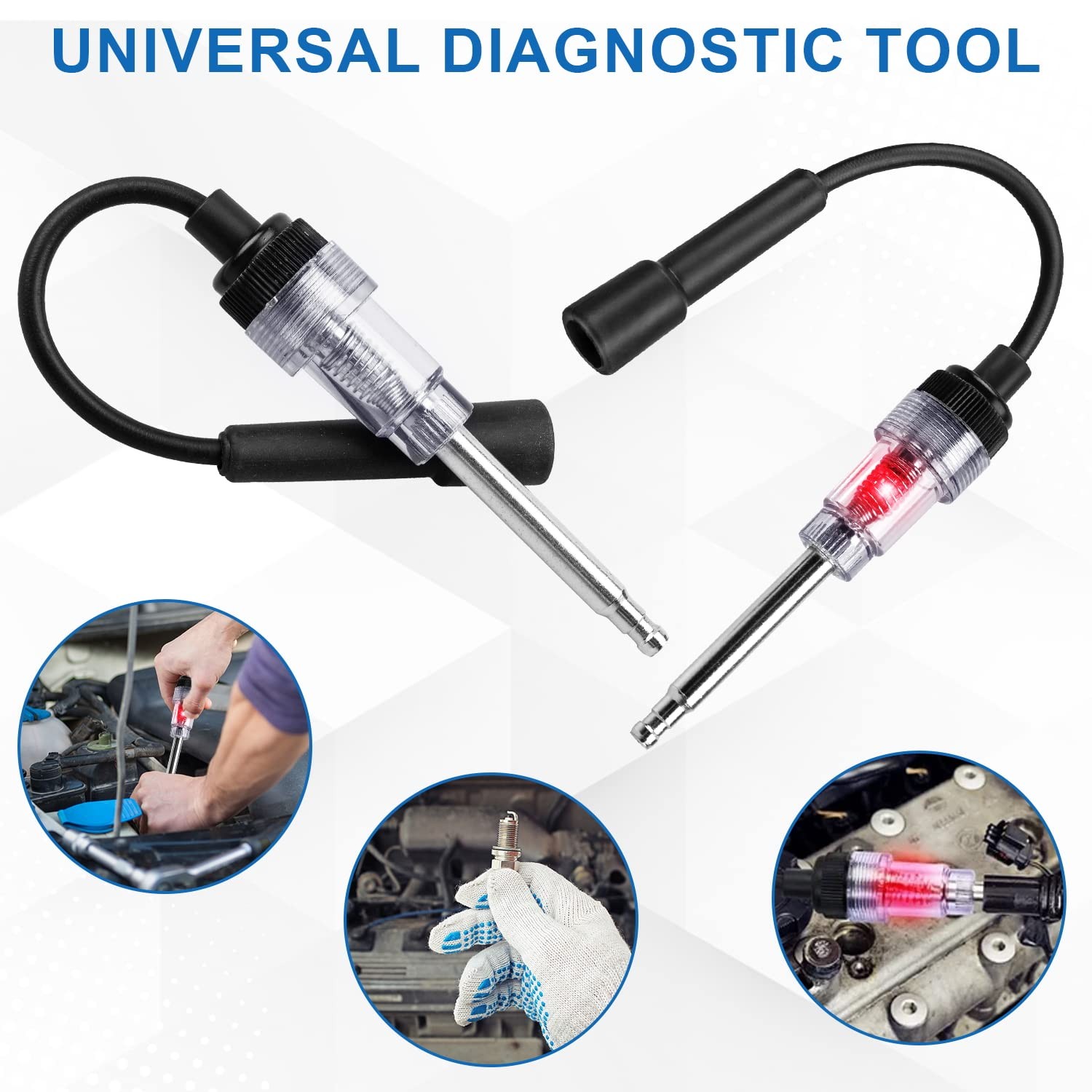2PCS Inline Spark Plug Testers, Small Armature Diagnostic Detector Black