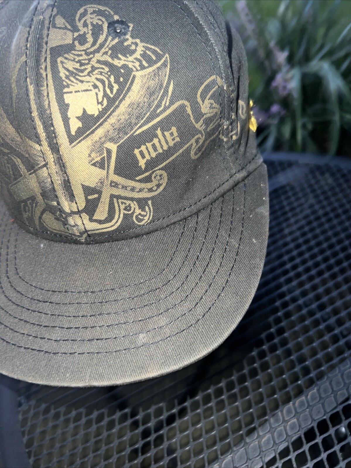 South Pole Black Gold Printed Logo on Front of Brown Hat Cap Stretch Band
