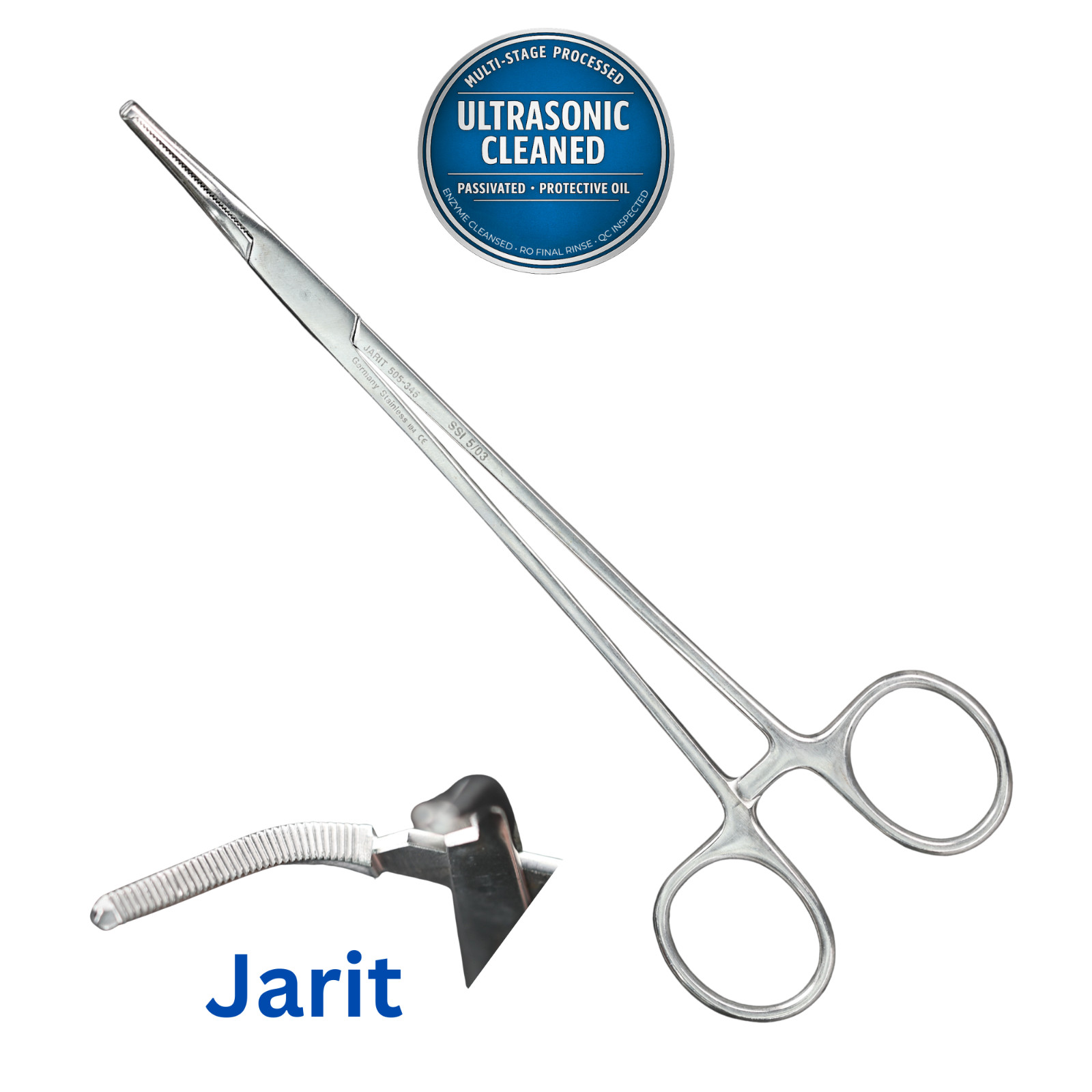 Jarit 505-345 Phaneuf Uterine Artery Forceps, 1x2 Teeth, Serrated, Angled, 203mm