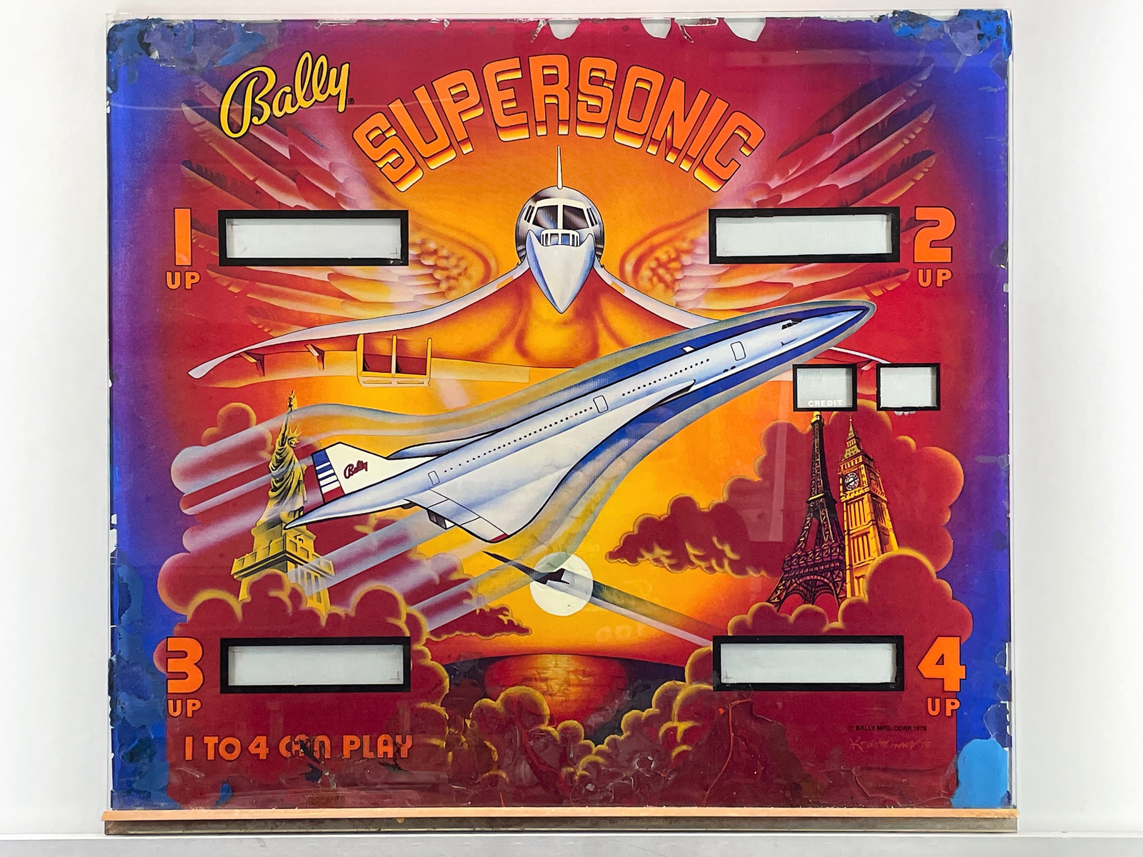 Bally Supersonic Pinball Machine Game Backglass ORIGINAL