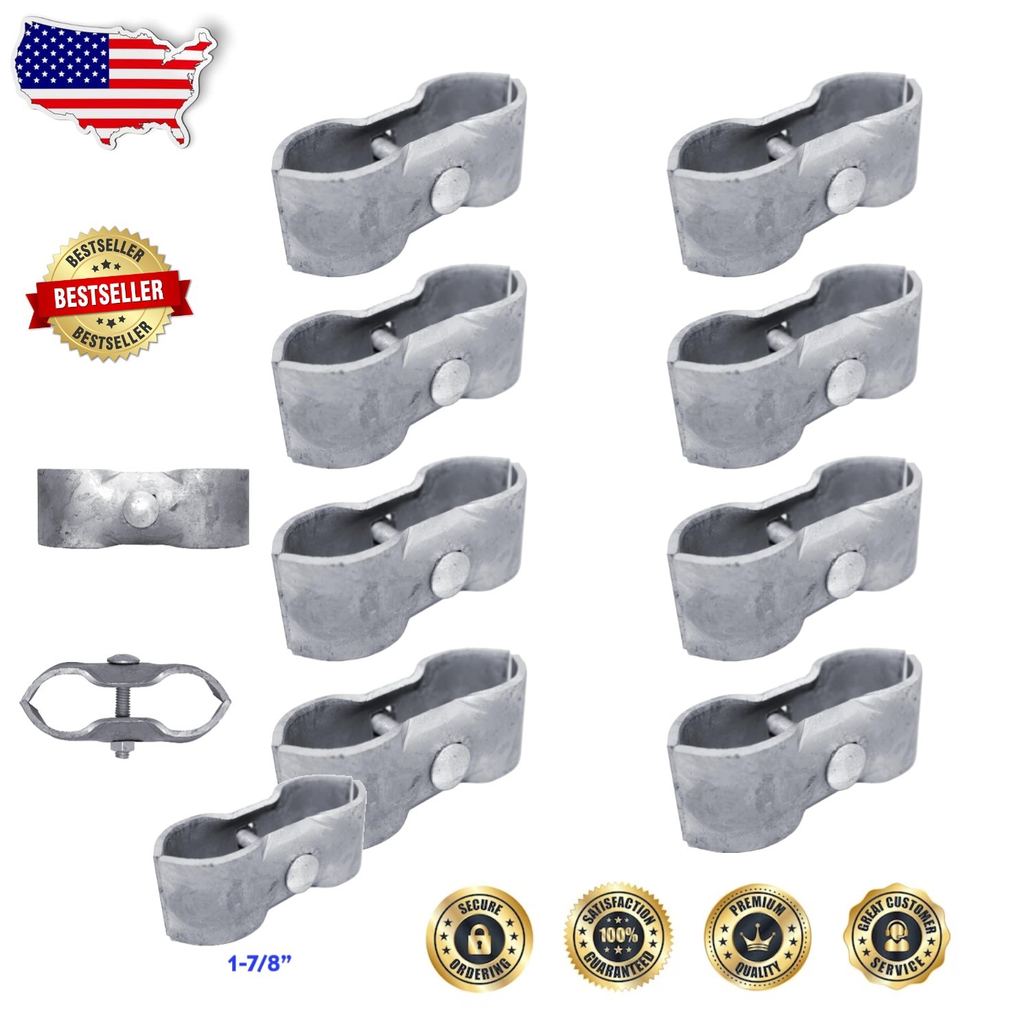 Durable 1-7/8" Dog Kennel Clamps - 8pc Chain Link Fence Panel Connectors