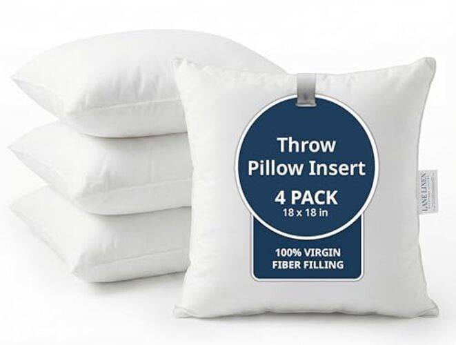 4 Pack 18x18 White Throw Pillow Inserts for Decorative 18" x 18" 01: White