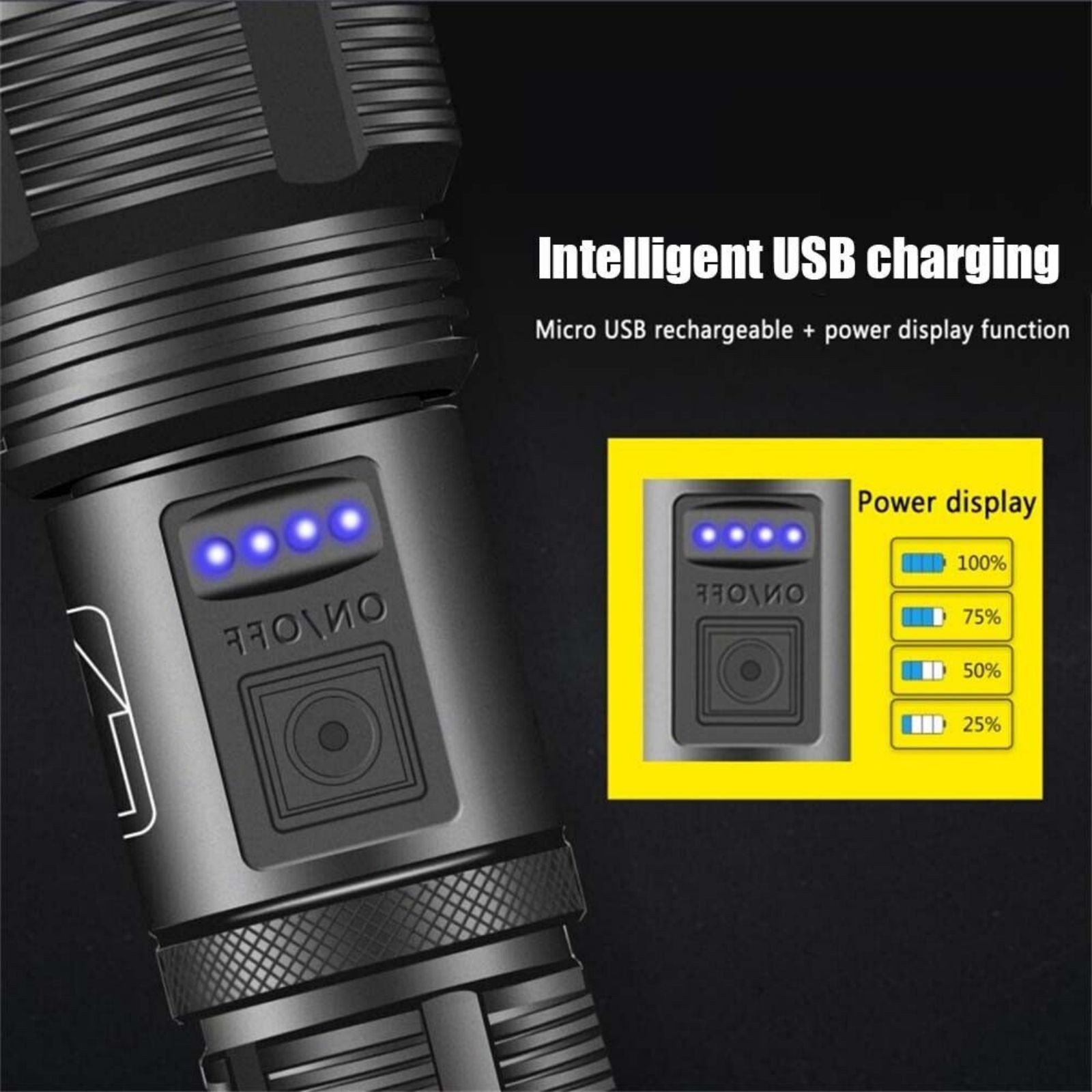 LED Flashlight 1000 lumens Super Bright Tactical Rechargeable Retractable Zoom